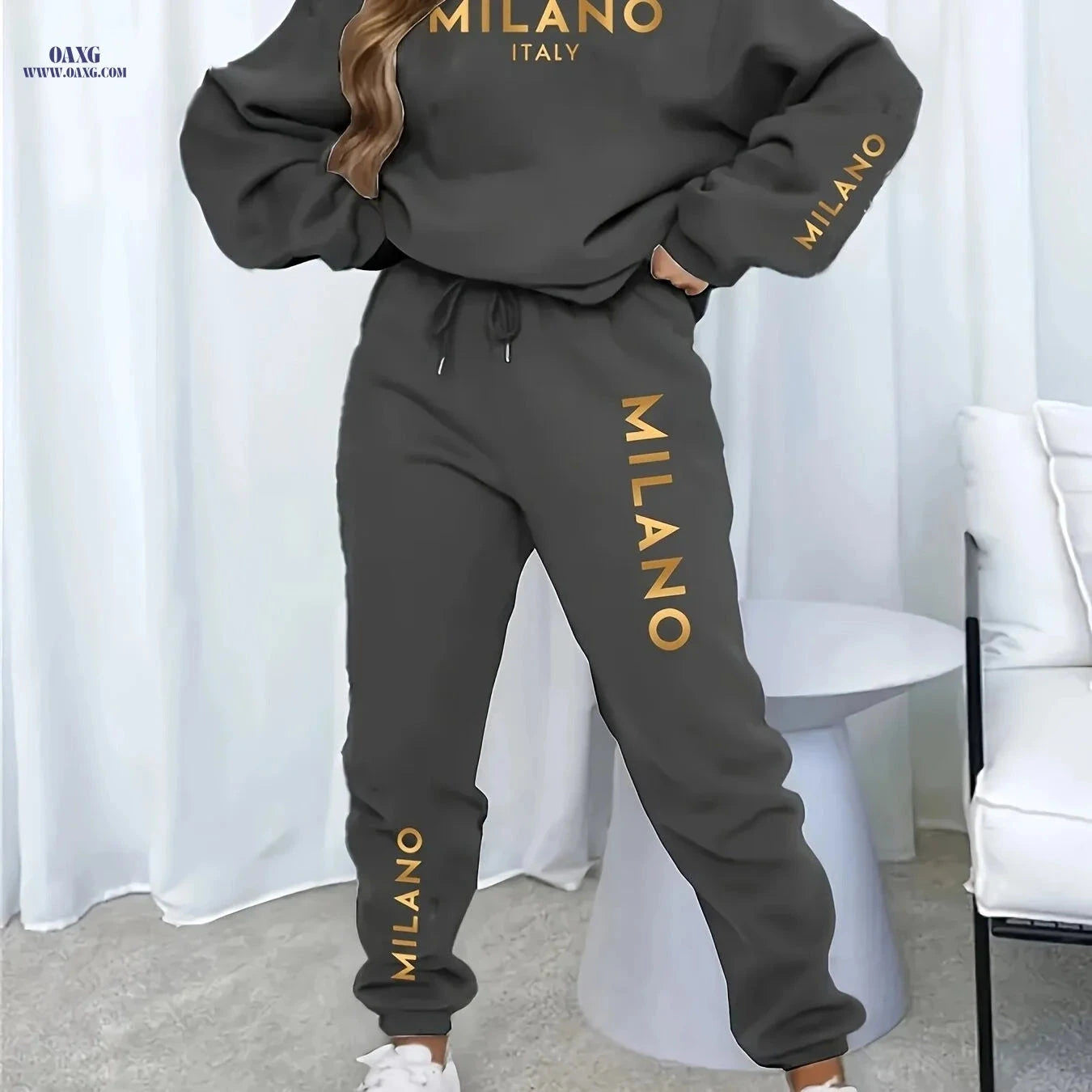 Women's Casual Vacation Set - Thickened Sweatshirt & Sweatpants   OAXG 