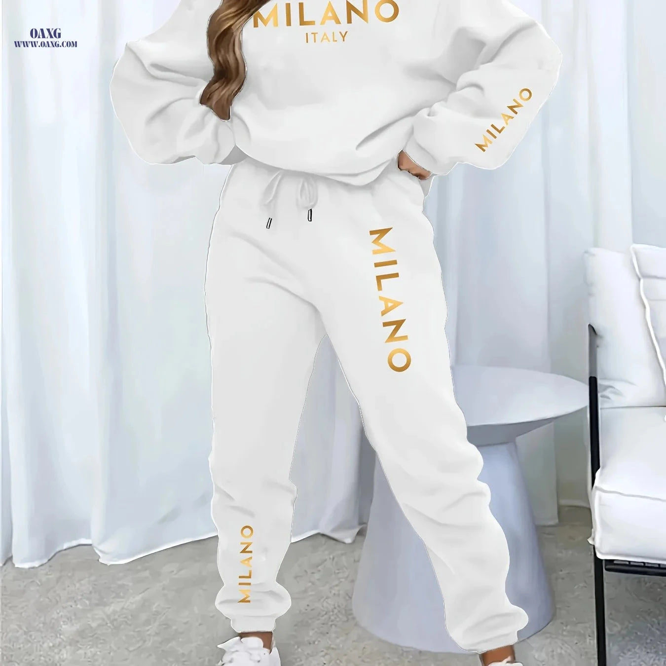Women's Casual Vacation Set - Thickened Sweatshirt & Sweatpants   OAXG 