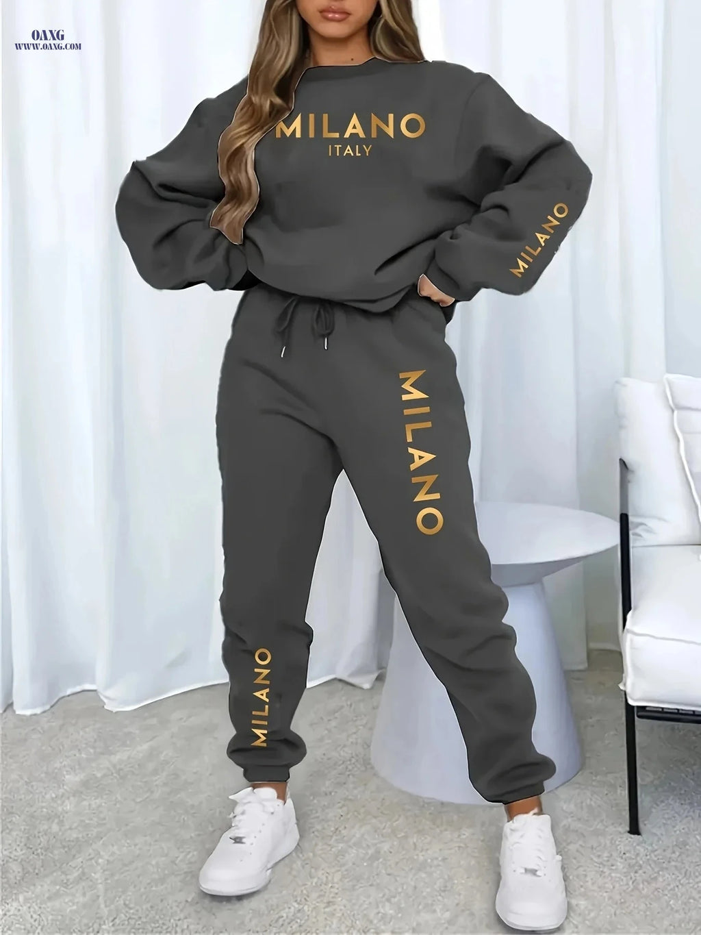 Women's Casual Vacation Set - Thickened Sweatshirt & Sweatpants   OAXG Black / S