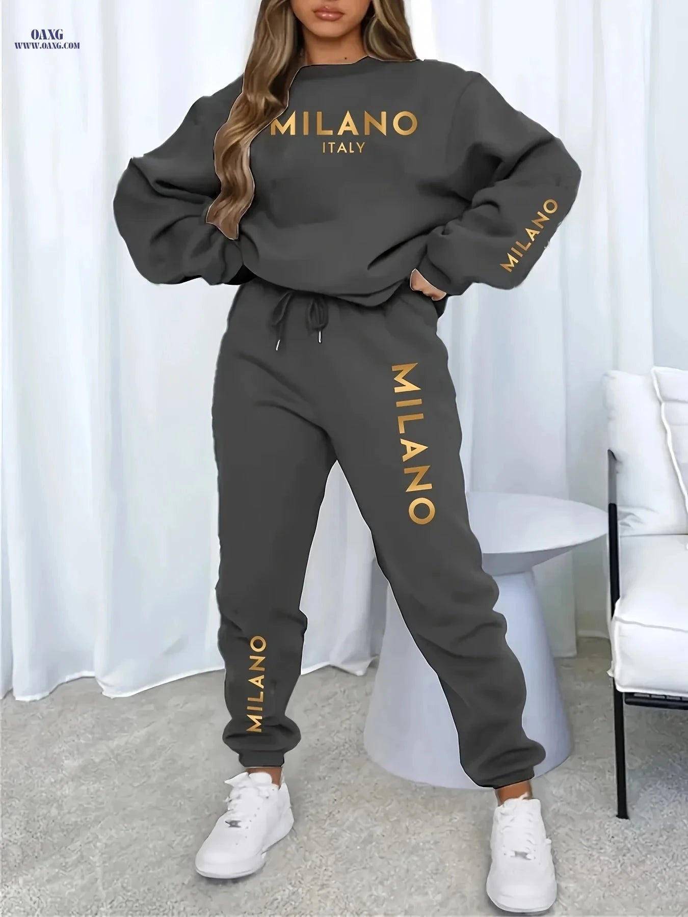 Women's Casual Vacation Set - Thickened Sweatshirt & Sweatpants   OAXG Black / S