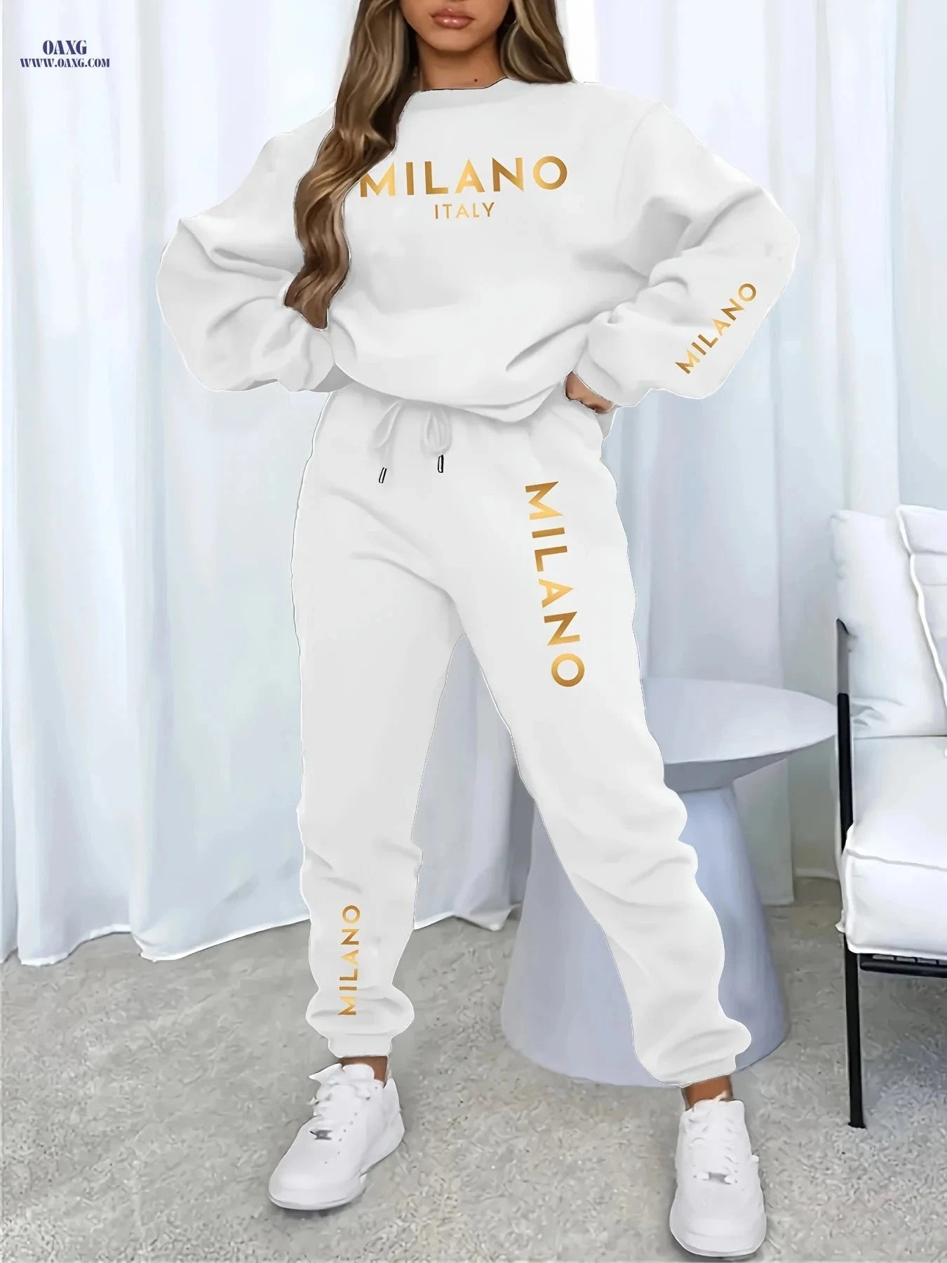 Women's Casual Vacation Set - Thickened Sweatshirt & Sweatpants   OAXG Black / S