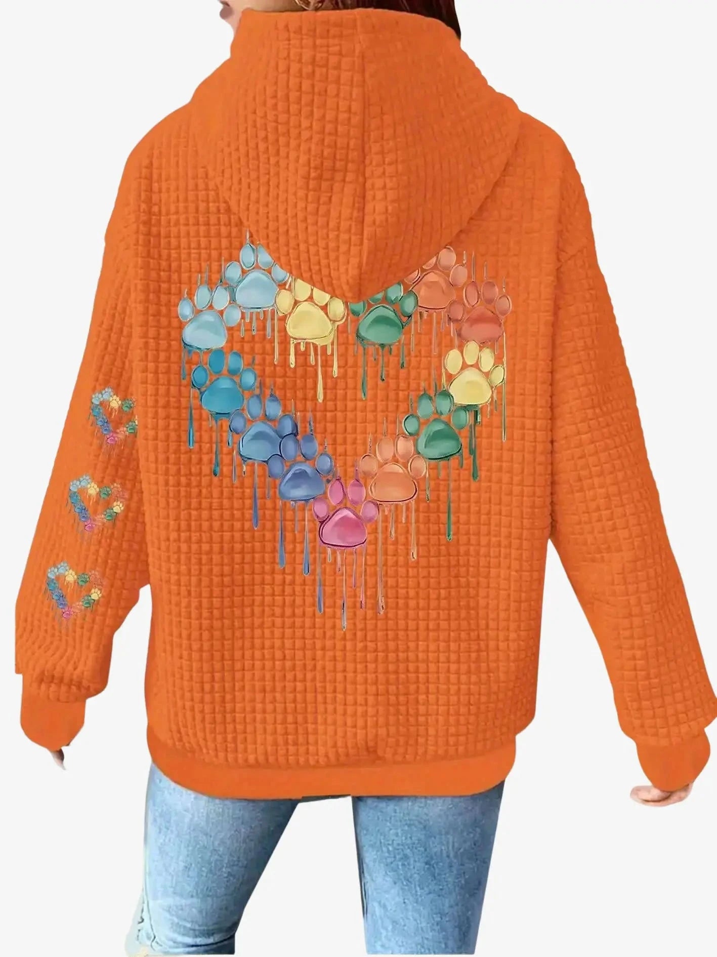 Women's Casual Waffle Zip-Up Jacket - Colorful Paw Print Design   OAXG Pink Color / S