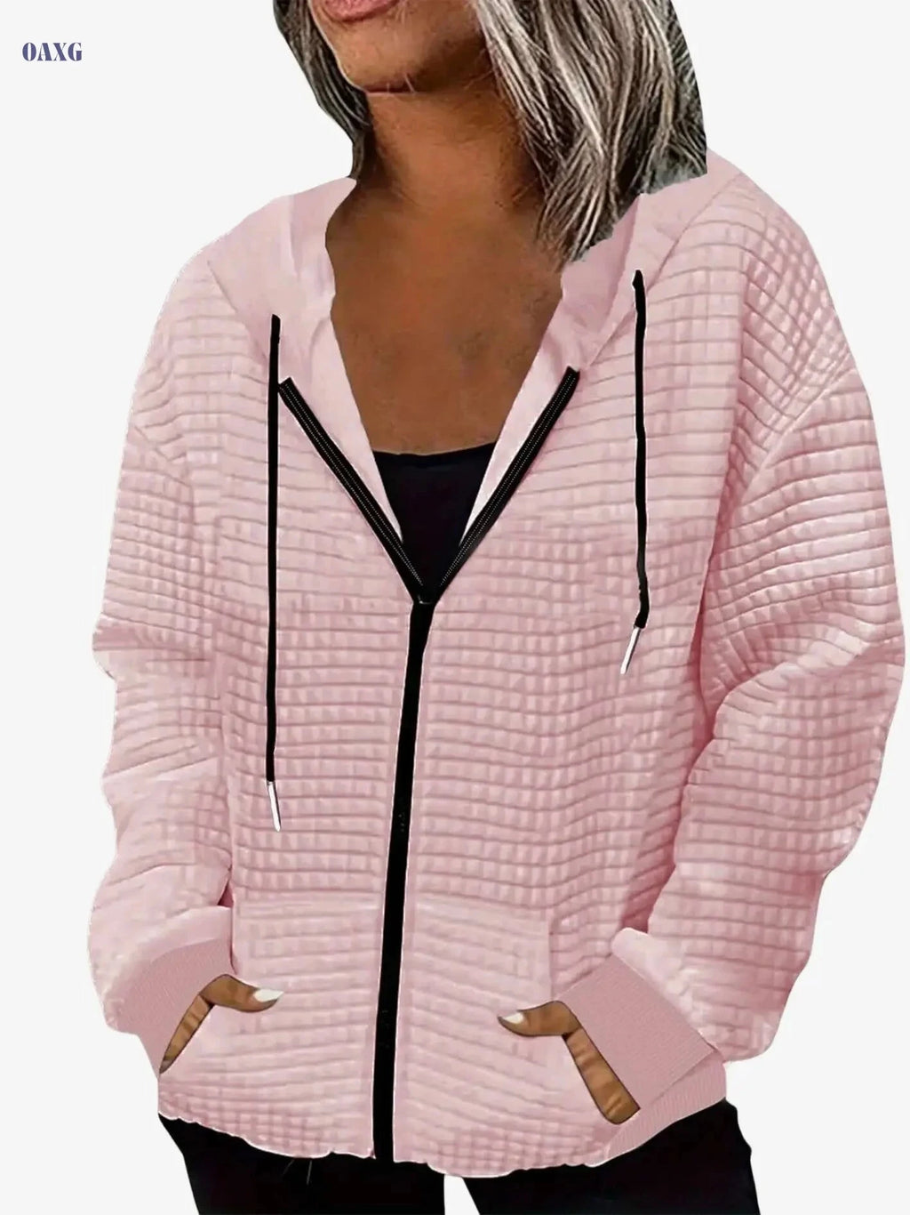 Women's Casual Waffle Zip-Up Jacket - Colorful Paw Print Design   OAXG 
