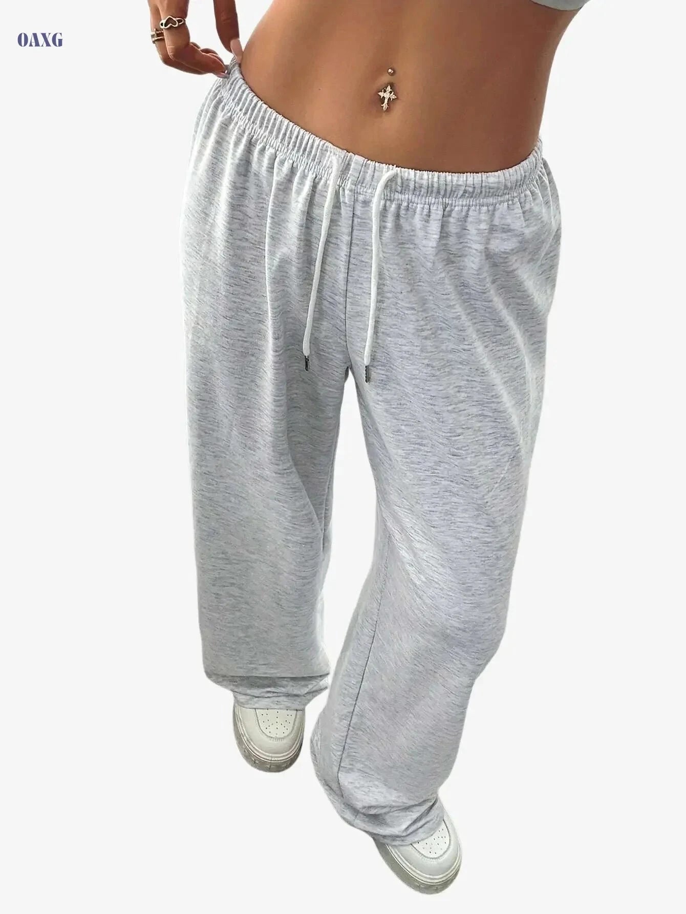 Women's Casual Wide-Leg Joggers - Comfortable Drawstring Pants   OAXG Light Grey / XS