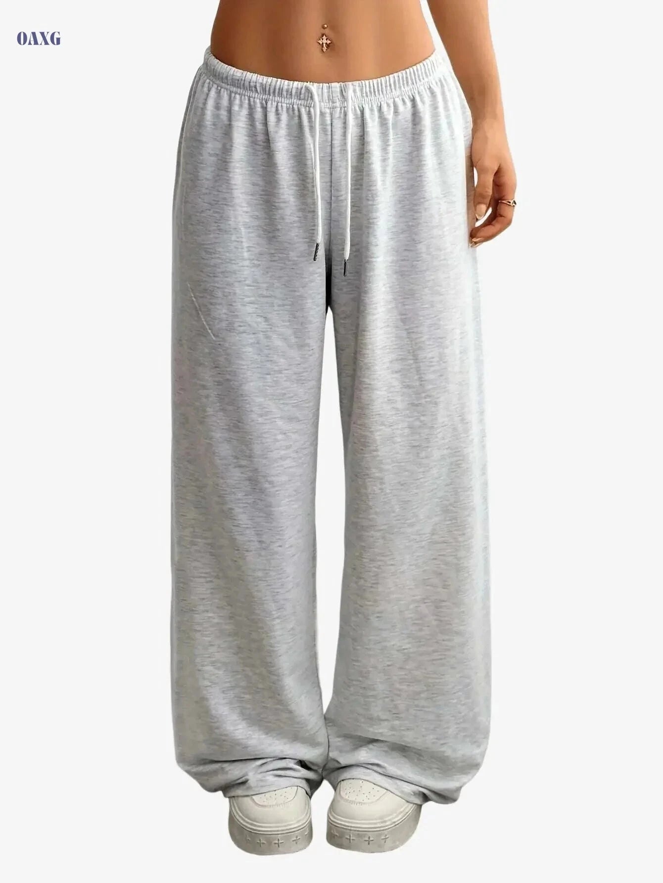 Women's Casual Wide-Leg Joggers - Comfortable Drawstring Pants   OAXG Light Grey / XS