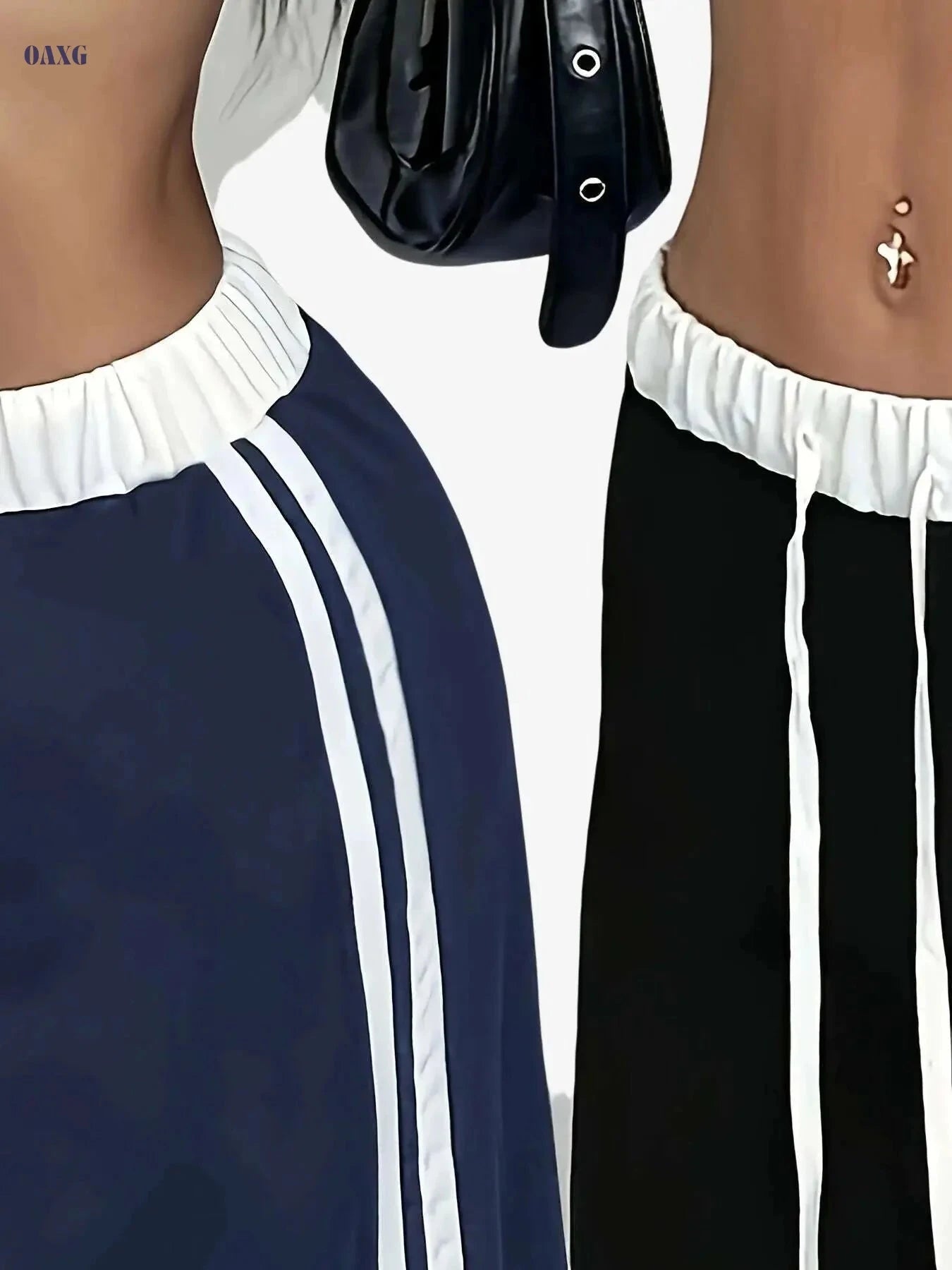 Women's Casual Wide-Leg Joggers - Drawstring, Medium Stretch, Black   OAXG 