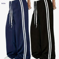 Women's Casual Wide-Leg Joggers - Drawstring, Medium Stretch, Black   OAXG Navy Blue+Black / XS