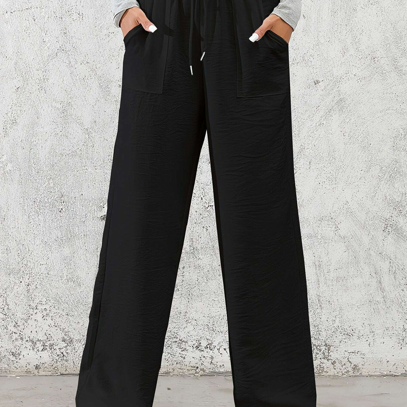 Women's Casual Wide Leg Pants - Drawstring Elastic Waist for Spring   OAXG 