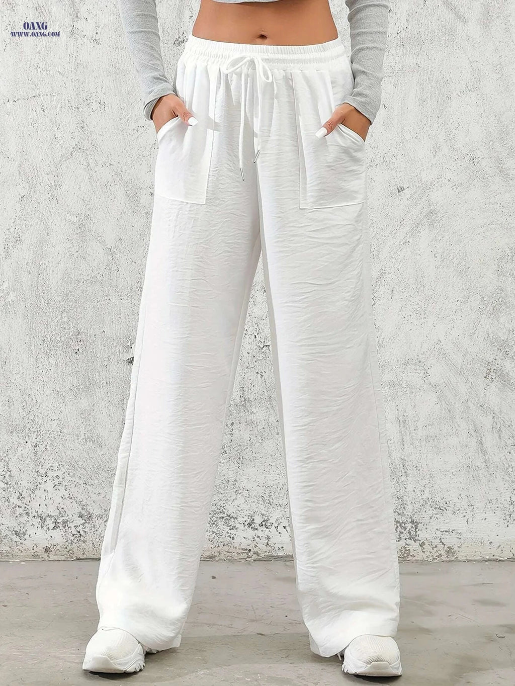 Women's Casual Wide Leg Pants - Drawstring Elastic Waist for Spring   OAXG 