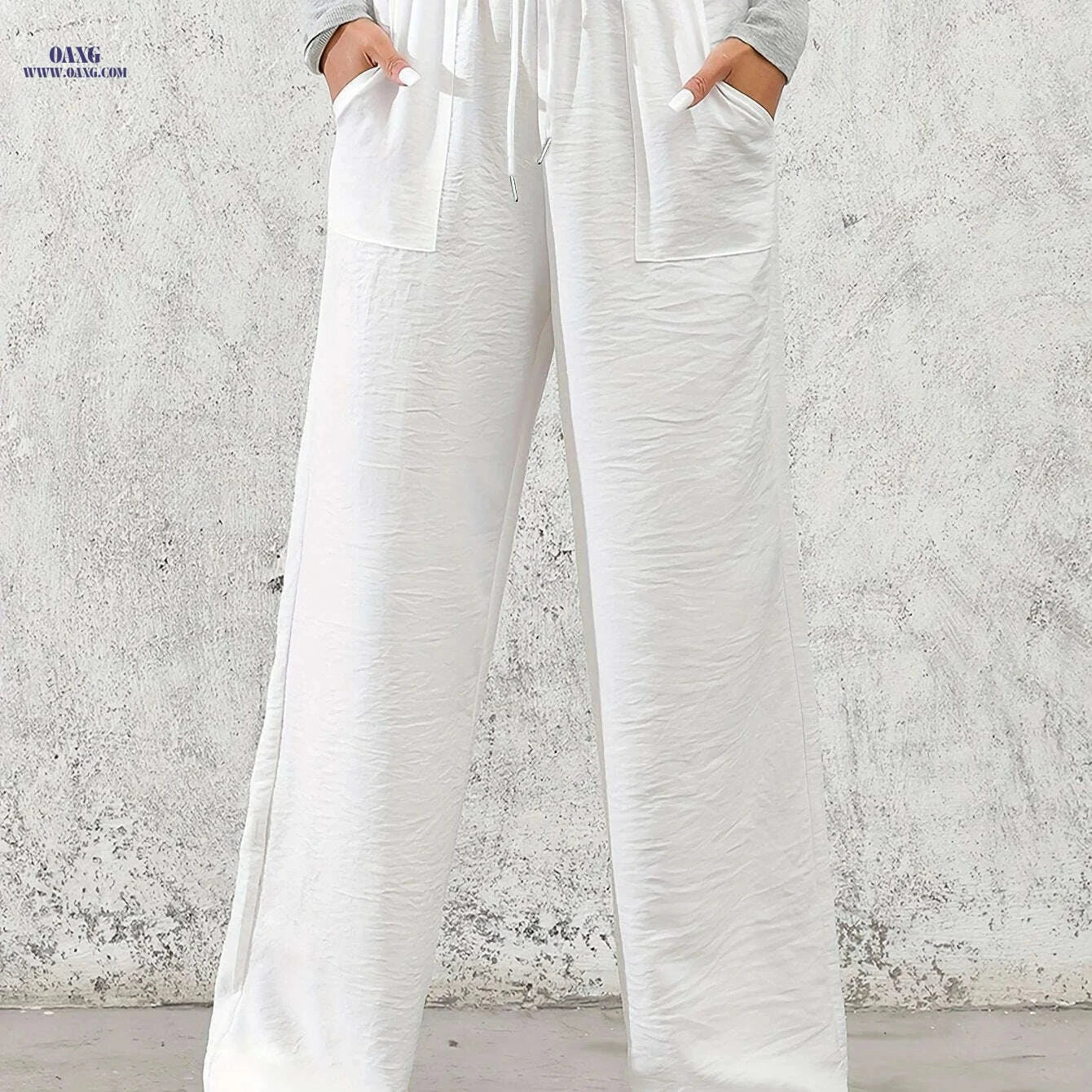 Women's Casual Wide Leg Pants - Drawstring Elastic Waist for Spring   OAXG 