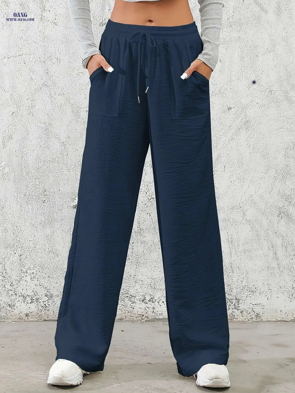 Women's Casual Wide Leg Pants - Drawstring Elastic Waist for Spring   OAXG 