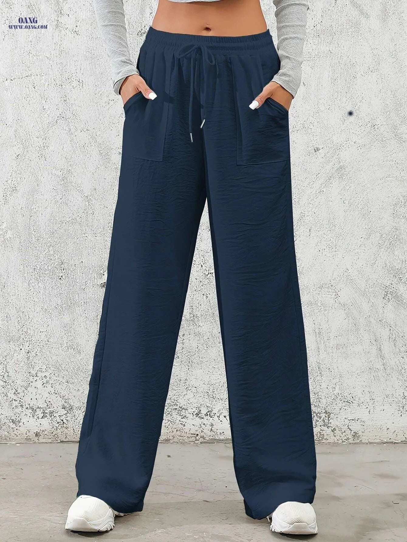 Women's Casual Wide Leg Pants - Drawstring Elastic Waist for Spring   OAXG 