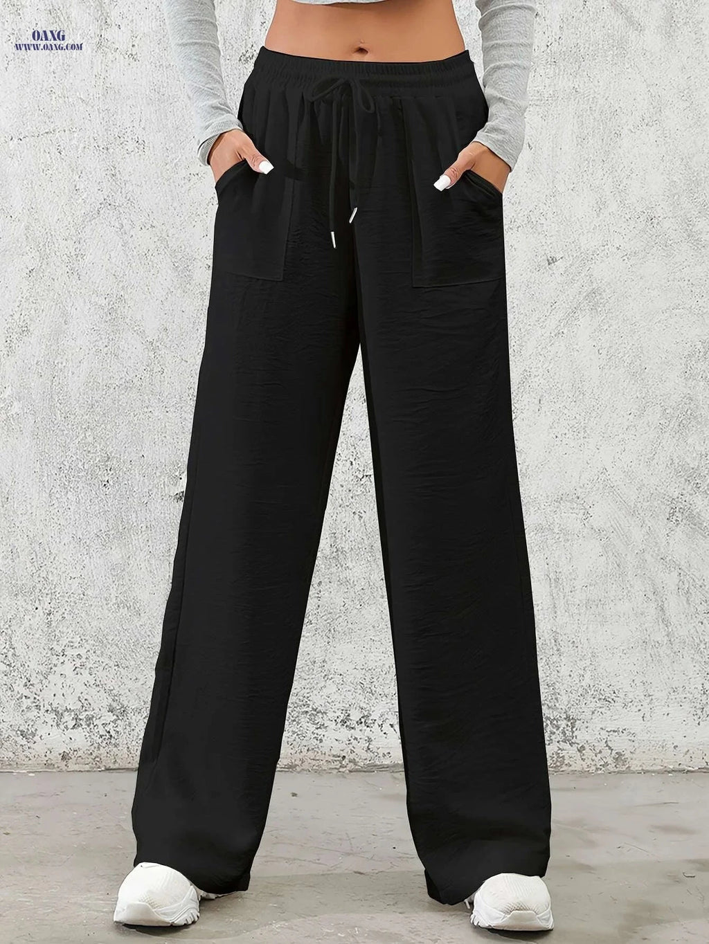 Women's Casual Wide Leg Pants - Drawstring Elastic Waist for Spring   OAXG 