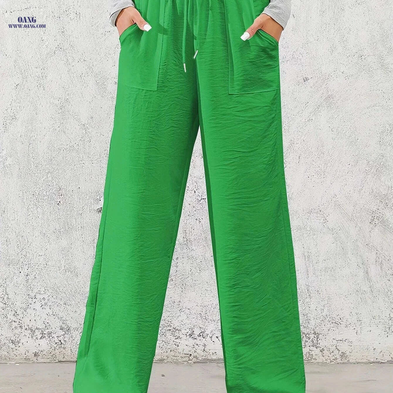 Women's Casual Wide Leg Pants - Drawstring Elastic Waist for Spring   OAXG 