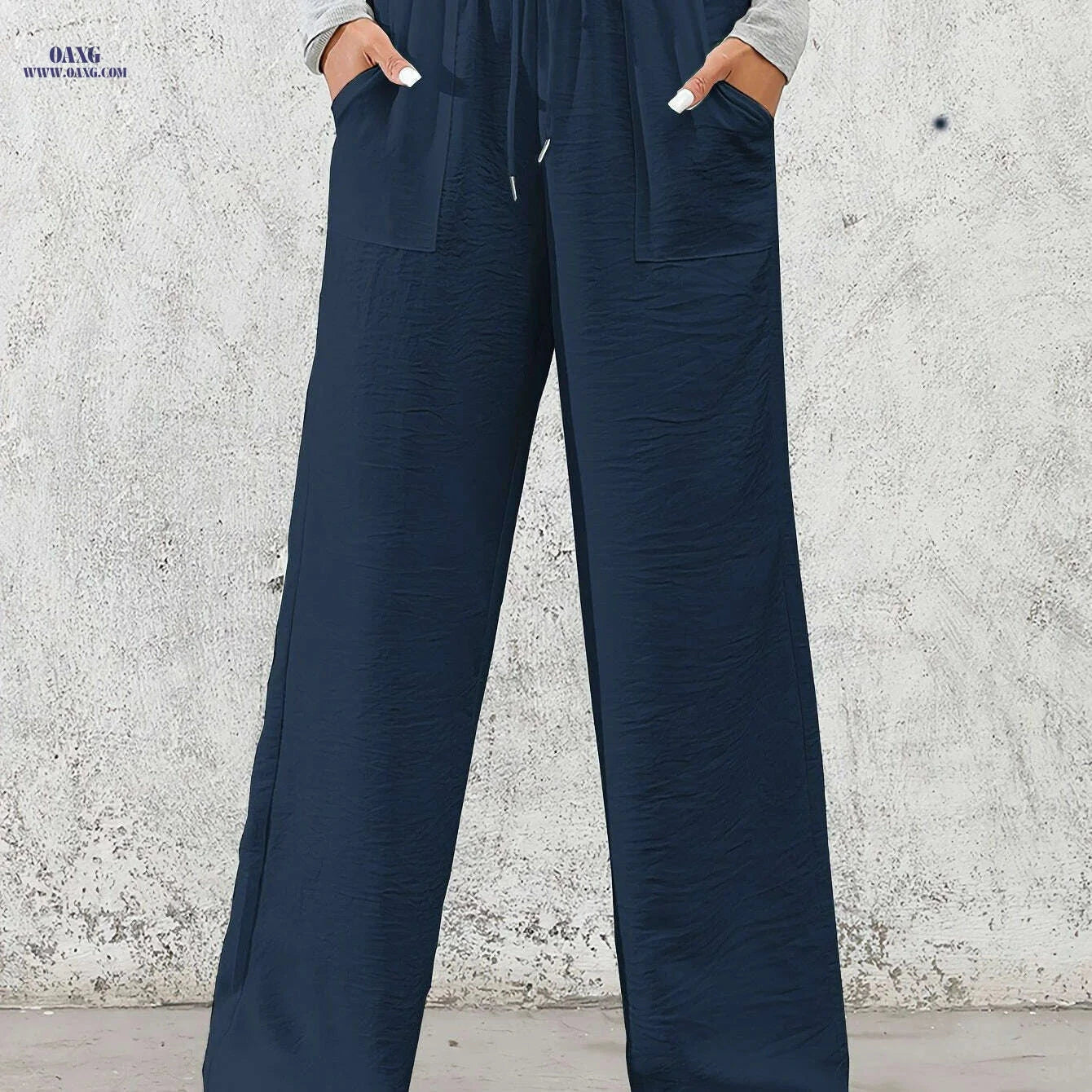 Women's Casual Wide Leg Pants - Drawstring Elastic Waist for Spring   OAXG 