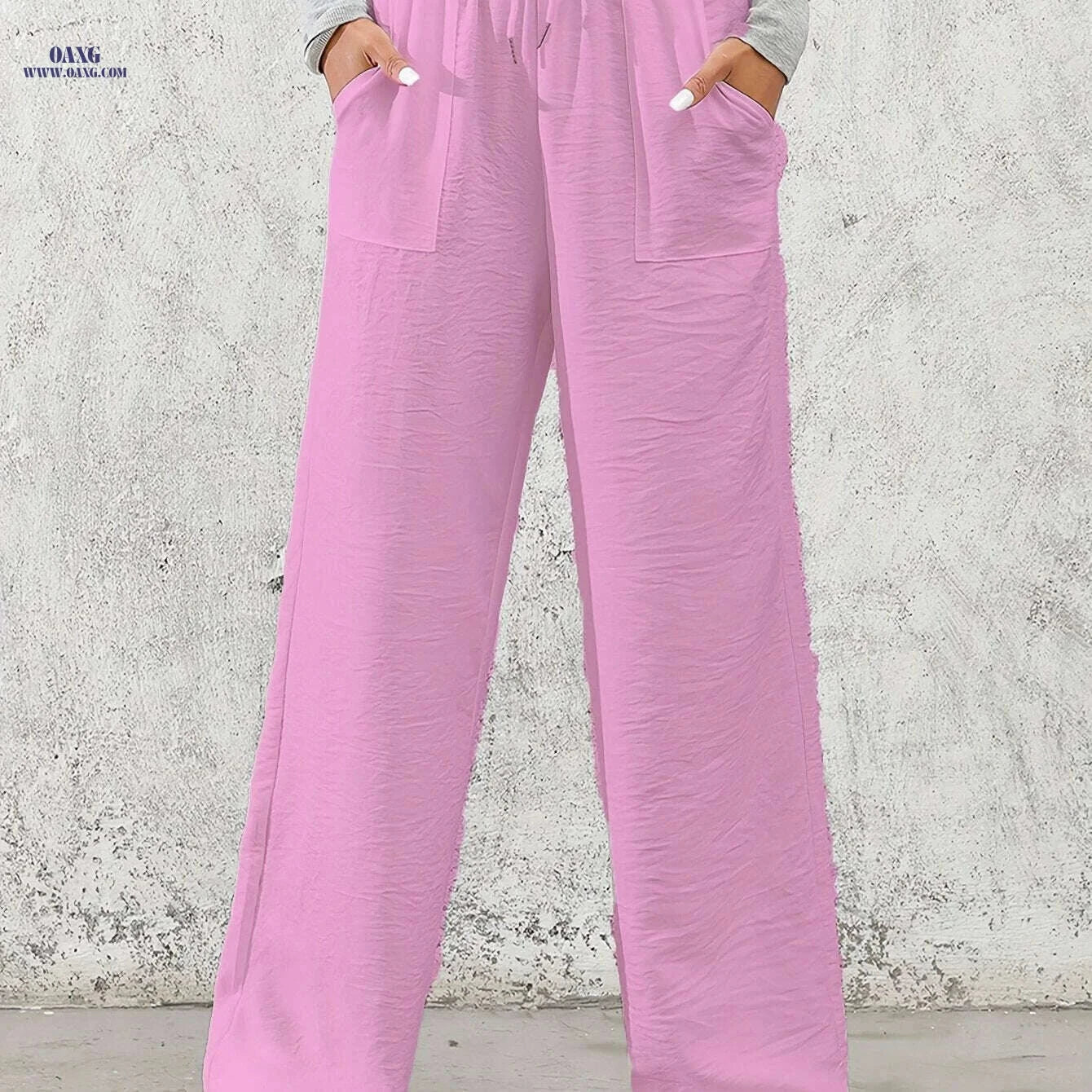 Women's Casual Wide Leg Pants - Drawstring Elastic Waist for Spring   OAXG 