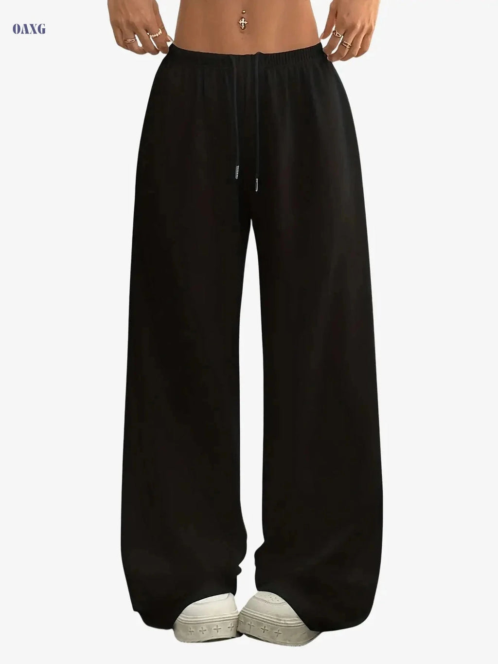 Women's Casual Wide-Leg Pants - Easy Front-Tie & Stretch Fit   OAXG 