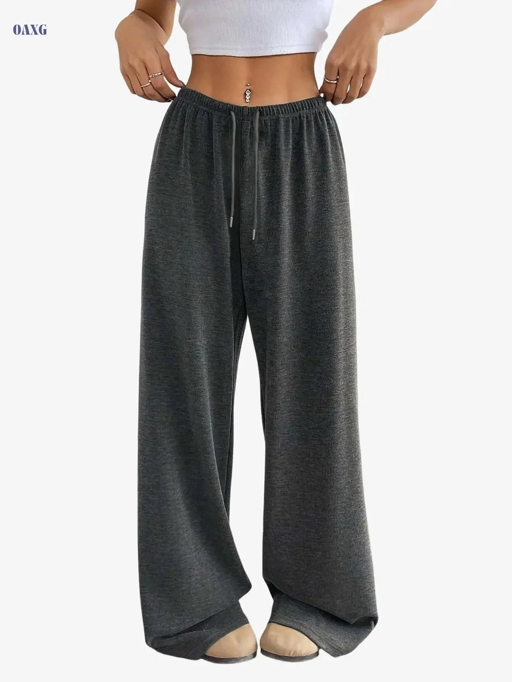 Women's Casual Wide-Leg Pants - Easy Front-Tie & Stretch Fit   OAXG 