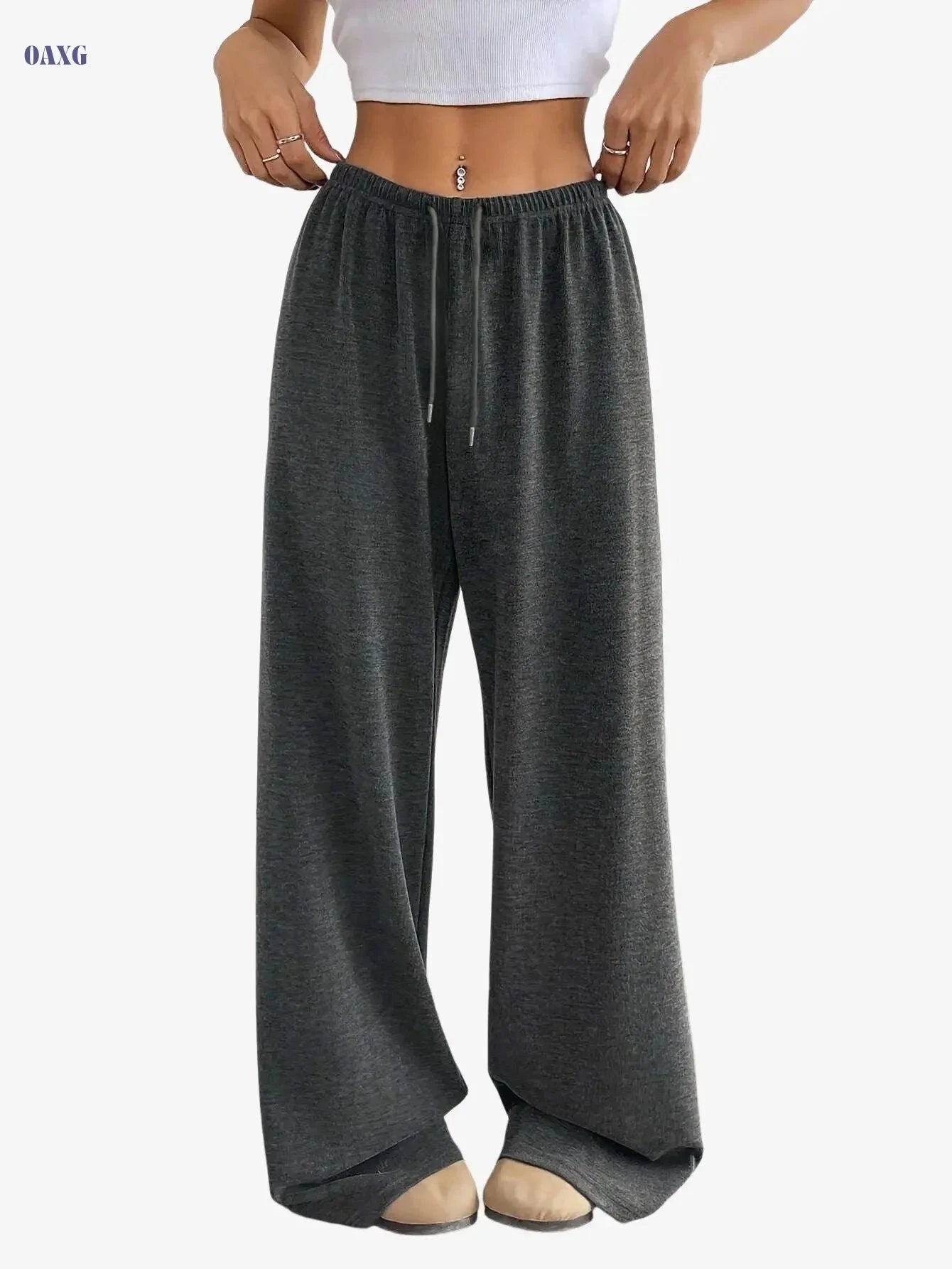 Women's Casual Wide-Leg Pants - Easy Front-Tie & Stretch Fit   OAXG 