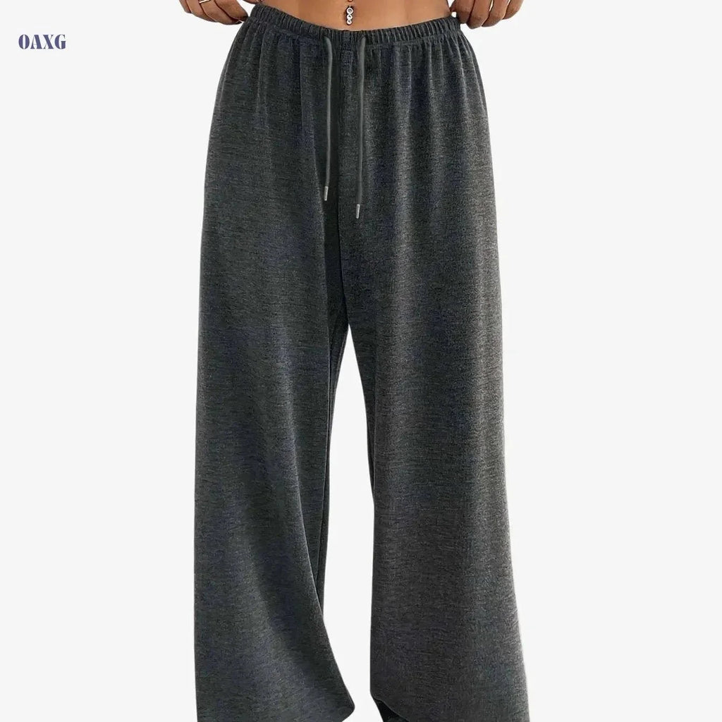 Women's Casual Wide-Leg Pants - Easy Front-Tie & Stretch Fit   OAXG Dark Gray / XS