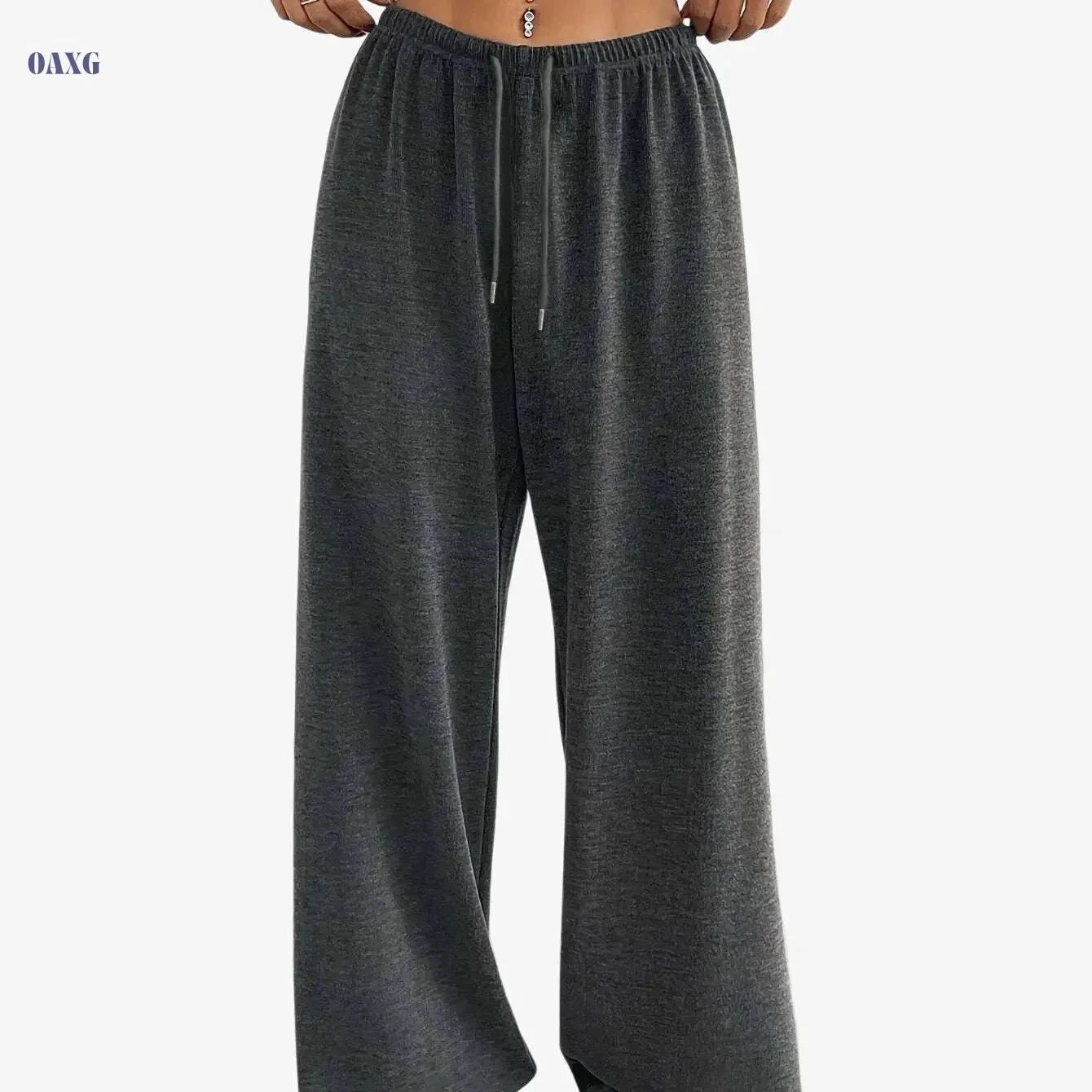 Women's Casual Wide-Leg Pants - Easy Front-Tie & Stretch Fit   OAXG Dark Gray / XS