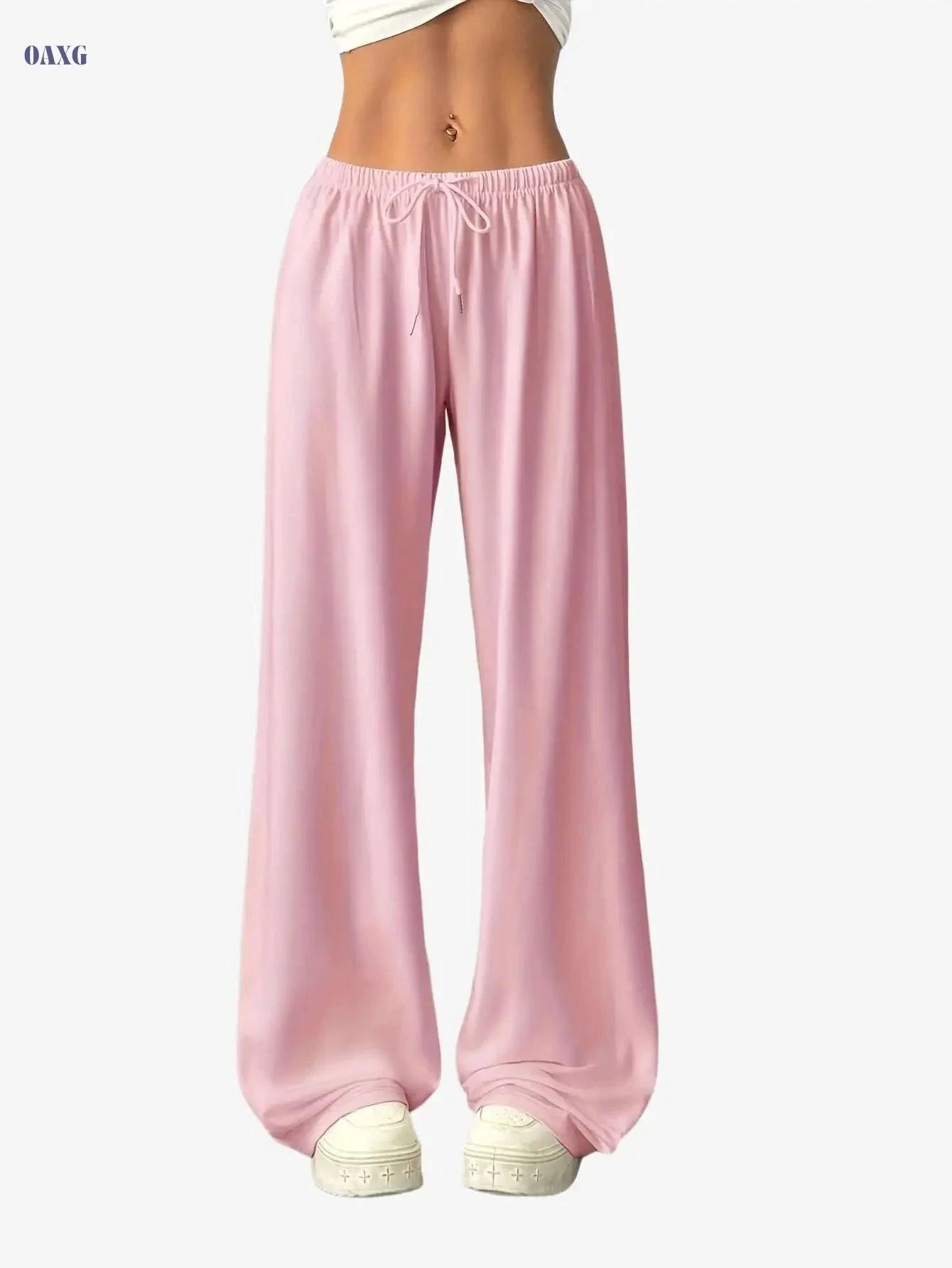 Women's Casual Wide-Leg Pants - Easy Front-Tie & Stretch Fit   OAXG 