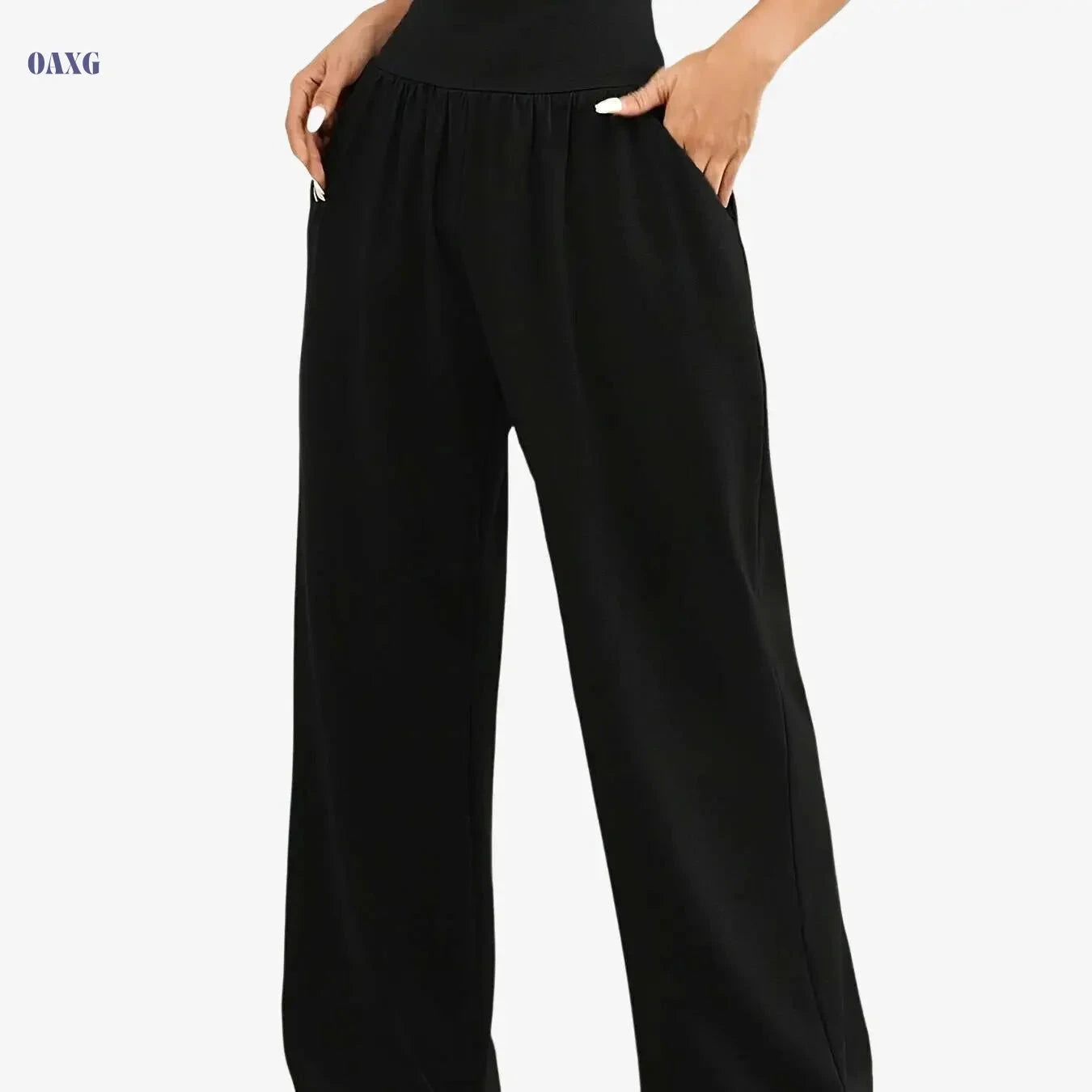 Women's Casual Wide Leg Pants - High Stretch, Elastic Waist, Pockets   OAXG 