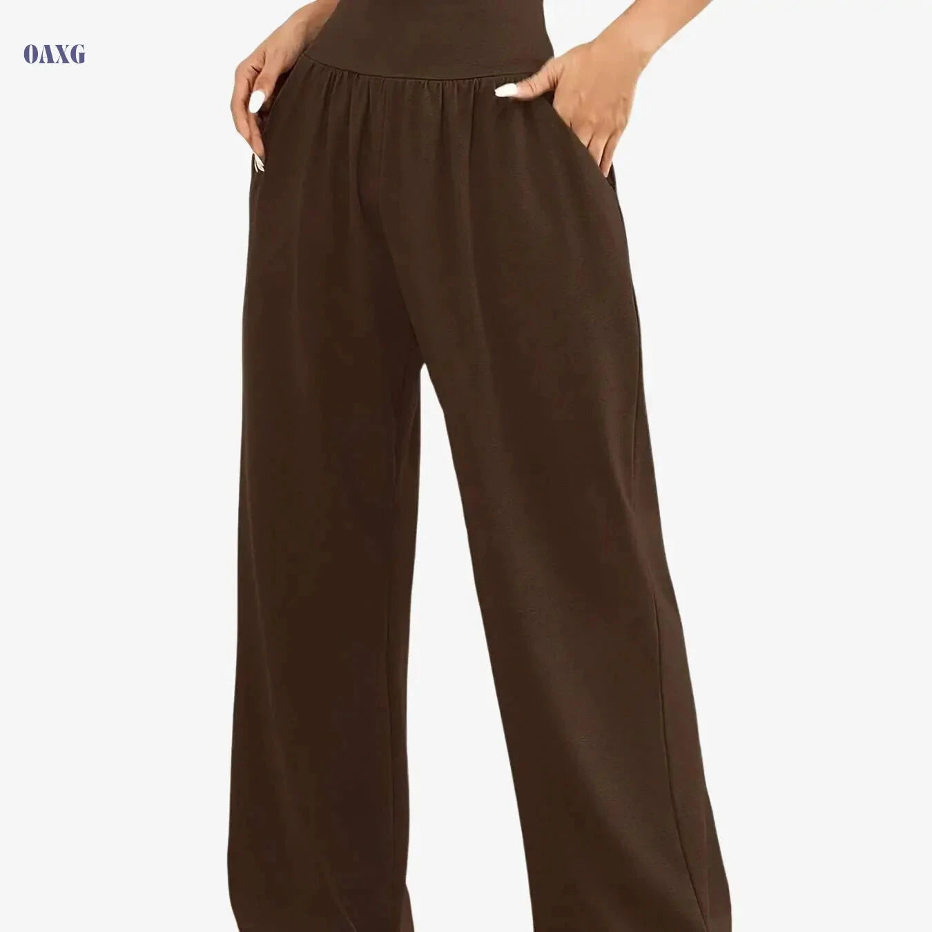 Women's Casual Wide Leg Pants - High Stretch, Elastic Waist, Pockets   OAXG Dark Red-A / L