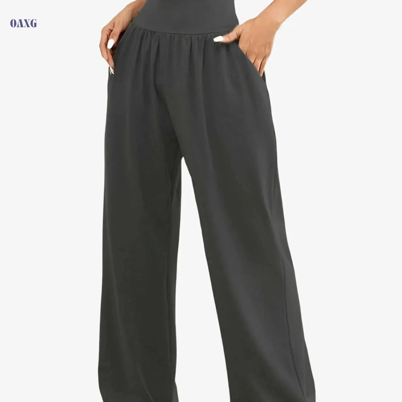 Women's Casual Wide Leg Pants - High Stretch, Elastic Waist, Pockets   OAXG Dark Red-A / L