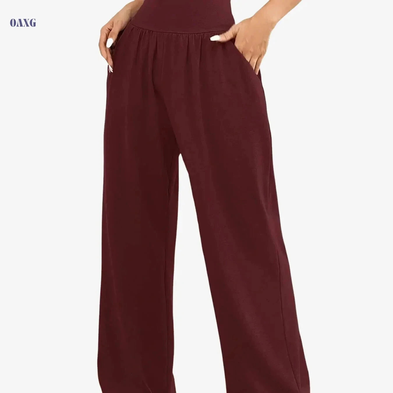 Women's Casual Wide Leg Pants - High Stretch, Elastic Waist, Pockets   OAXG 