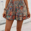 Women’s Casual Wide-Leg Shorts - Stylish Random Prints, Cinched Waist   OAXG 