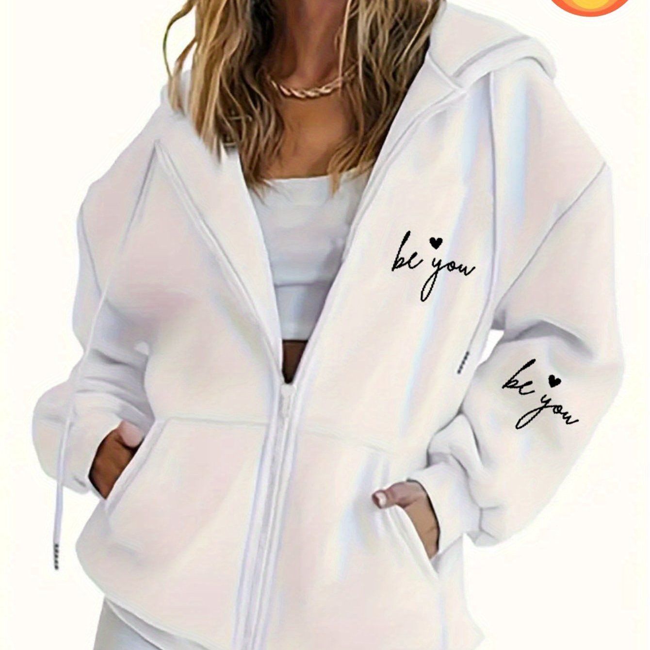 Women's Casual Zip-Up Hoodie - Warm, Comfortable Fall Design   OAXG White / S