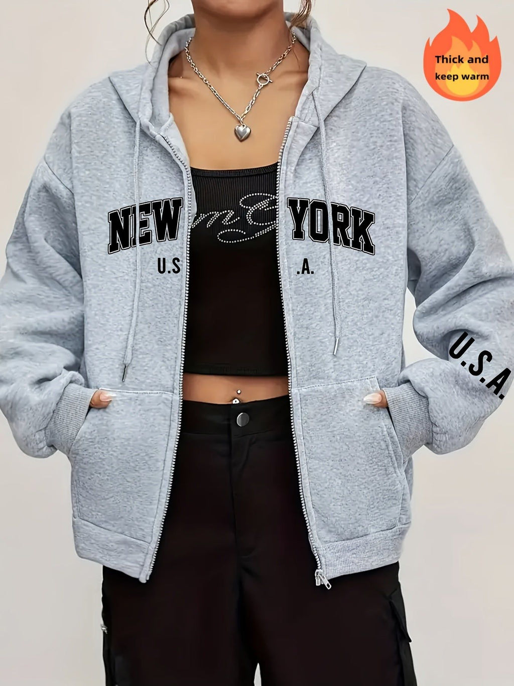 Women's Casual Zip-Up Hoodie - Warm, Machine Washable Comfort Wear   OAXG Black / S