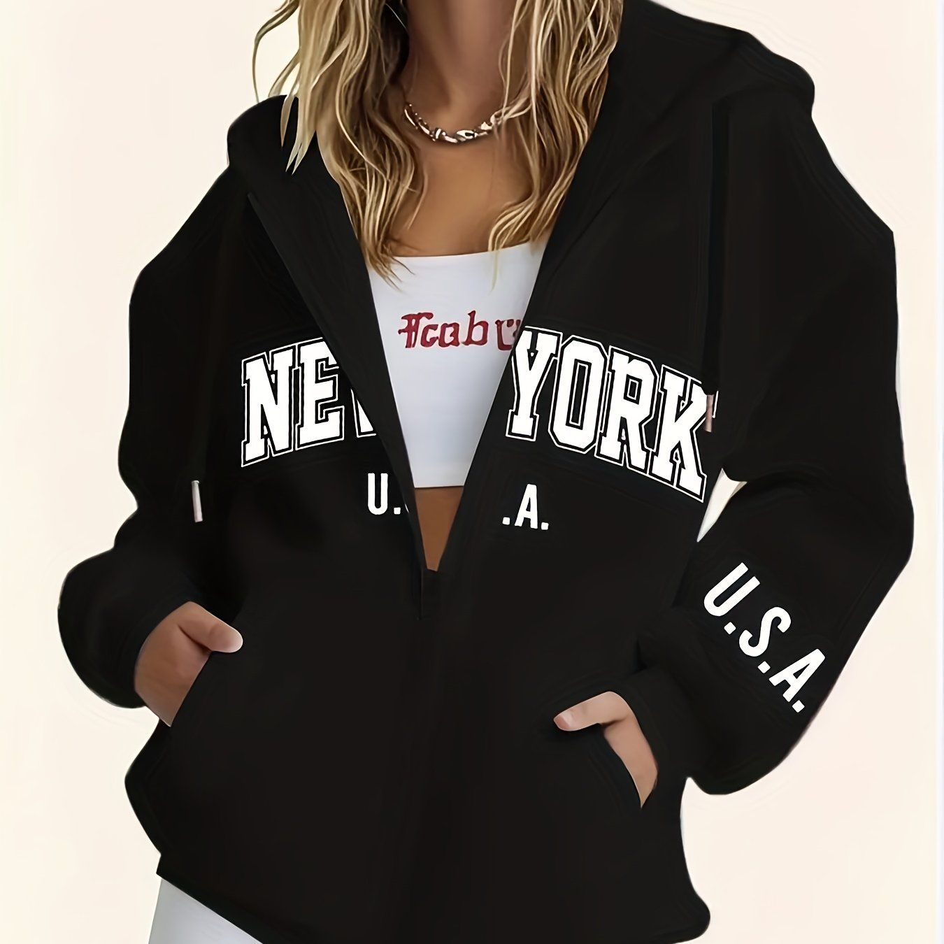 Women's Casual Zip-Up Hoodie - Warm, Machine Washable Comfort Wear   OAXG Black / S