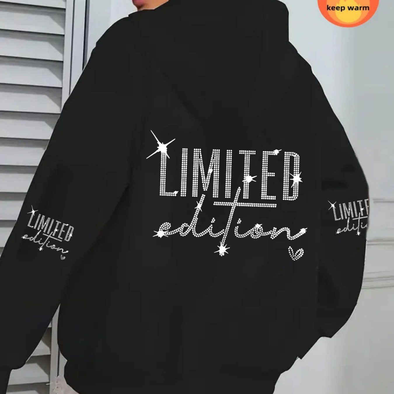 Women's Casual Zip-Up Hoodie with Letter Print, Machine Washable Comfort Lining, Warm Autumn/Winter Sweatshirt, Cute Design, Comfortable Wear   OAXG Black / S