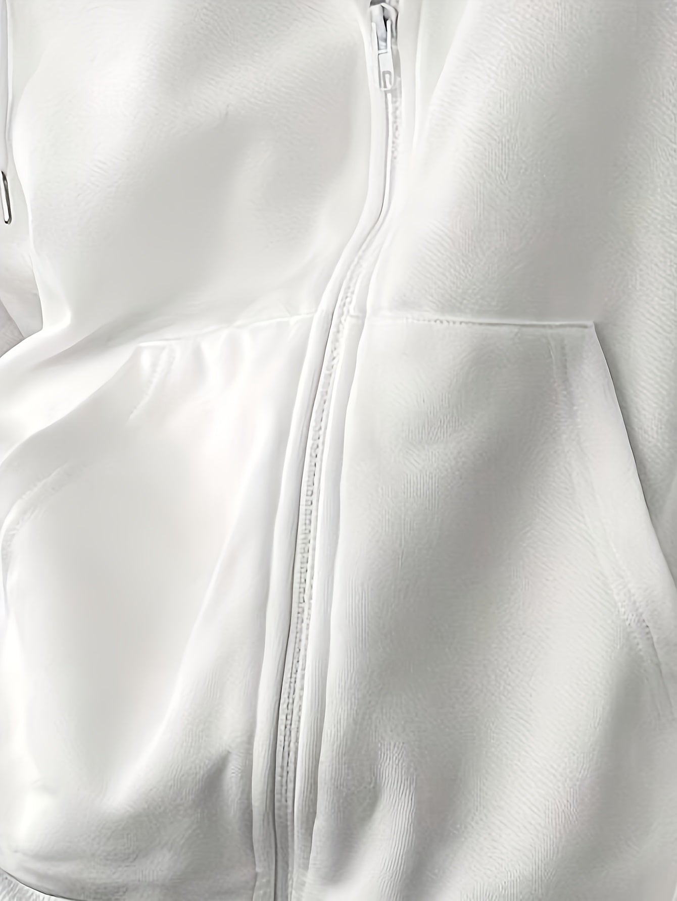 Women's Casual Zip-Up Hoodie with Letter Print, Machine Washable Comfort Lining, Warm Autumn/Winter Sweatshirt, Cute Design, Comfortable Wear   OAXG White / S