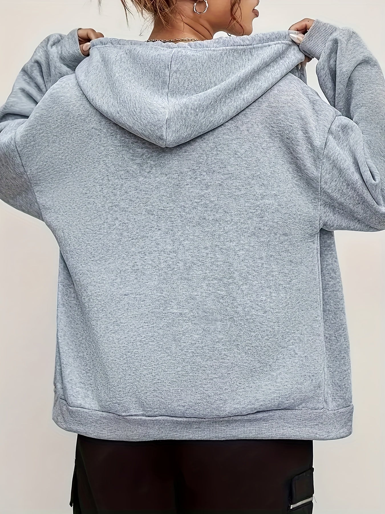 Women's Casual Zip-Up Hoodie with Printed Bear Paw Sleeve Design, Machine Washable Comfort Lining, Warm Autumn/Winter Sweatshirt, Cute Design for Cozy Wear   OAXG Black / S
