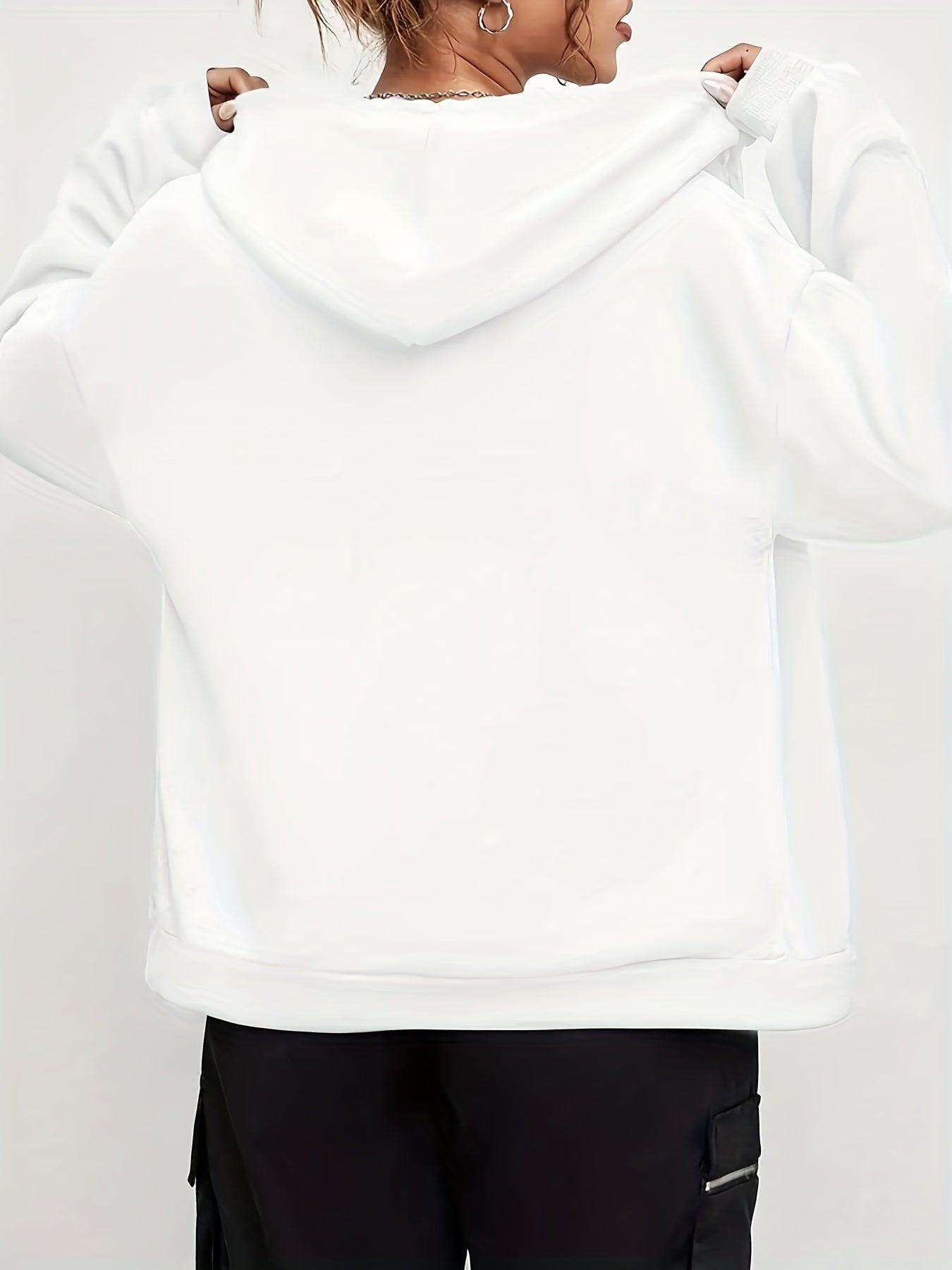 Women's Casual Zip-Up Hoodie with Printed Bear Paw Sleeve Design, Machine Washable Comfort Lining, Warm Autumn/Winter Sweatshirt, Cute Design for Cozy Wear   OAXG Black / S