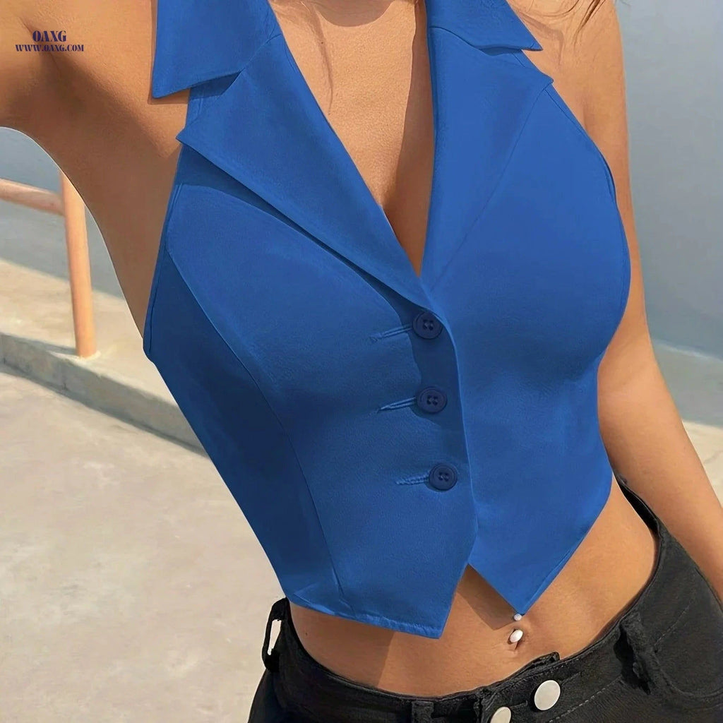 Women's Chic Sleeveless Blazer Jacket - Versatile All-Season Style   OAXG 