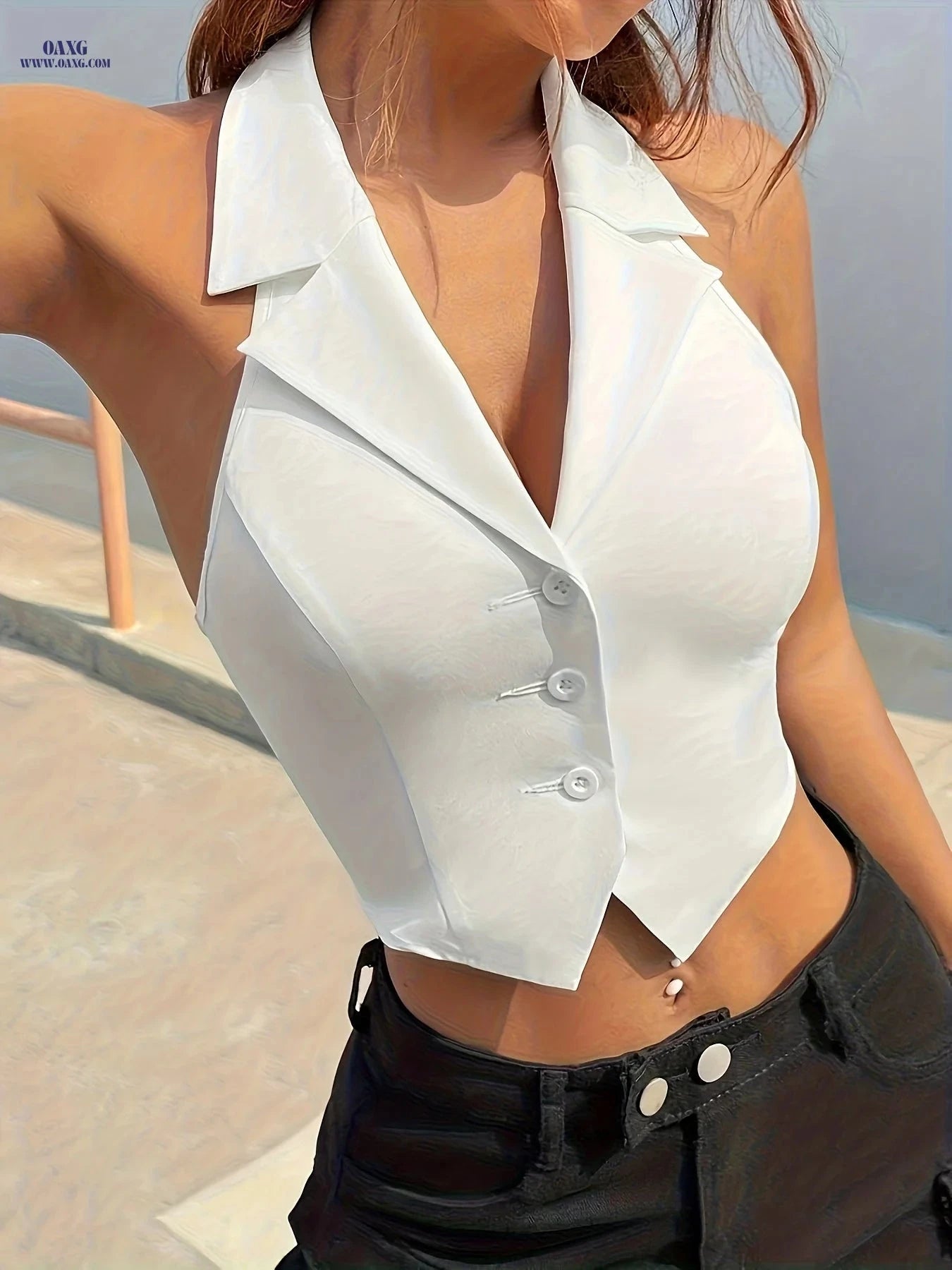 Women's Chic Sleeveless Blazer Jacket - Versatile All-Season Style   OAXG 