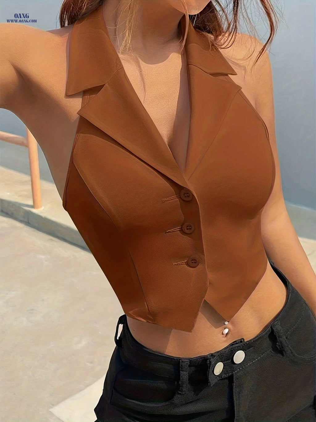 Women's Chic Sleeveless Blazer Jacket - Versatile All-Season Style   OAXG 