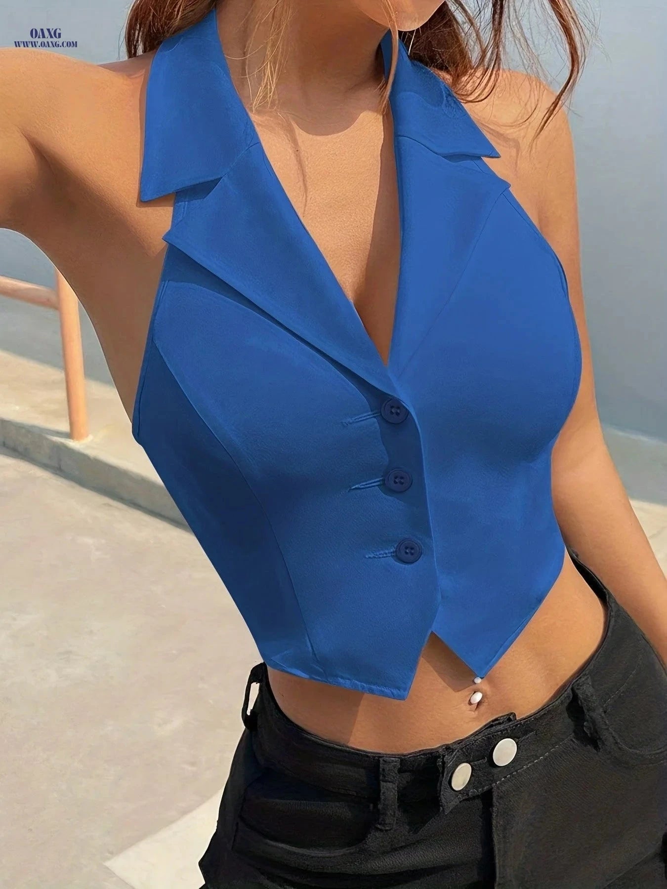 Women's Chic Sleeveless Blazer Jacket - Versatile All-Season Style   OAXG Vibrant Blue / XS