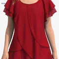 Women's Chiffon Blouse - Ruffle Sleeve, Asymmetrical Hem Top   OAXG 