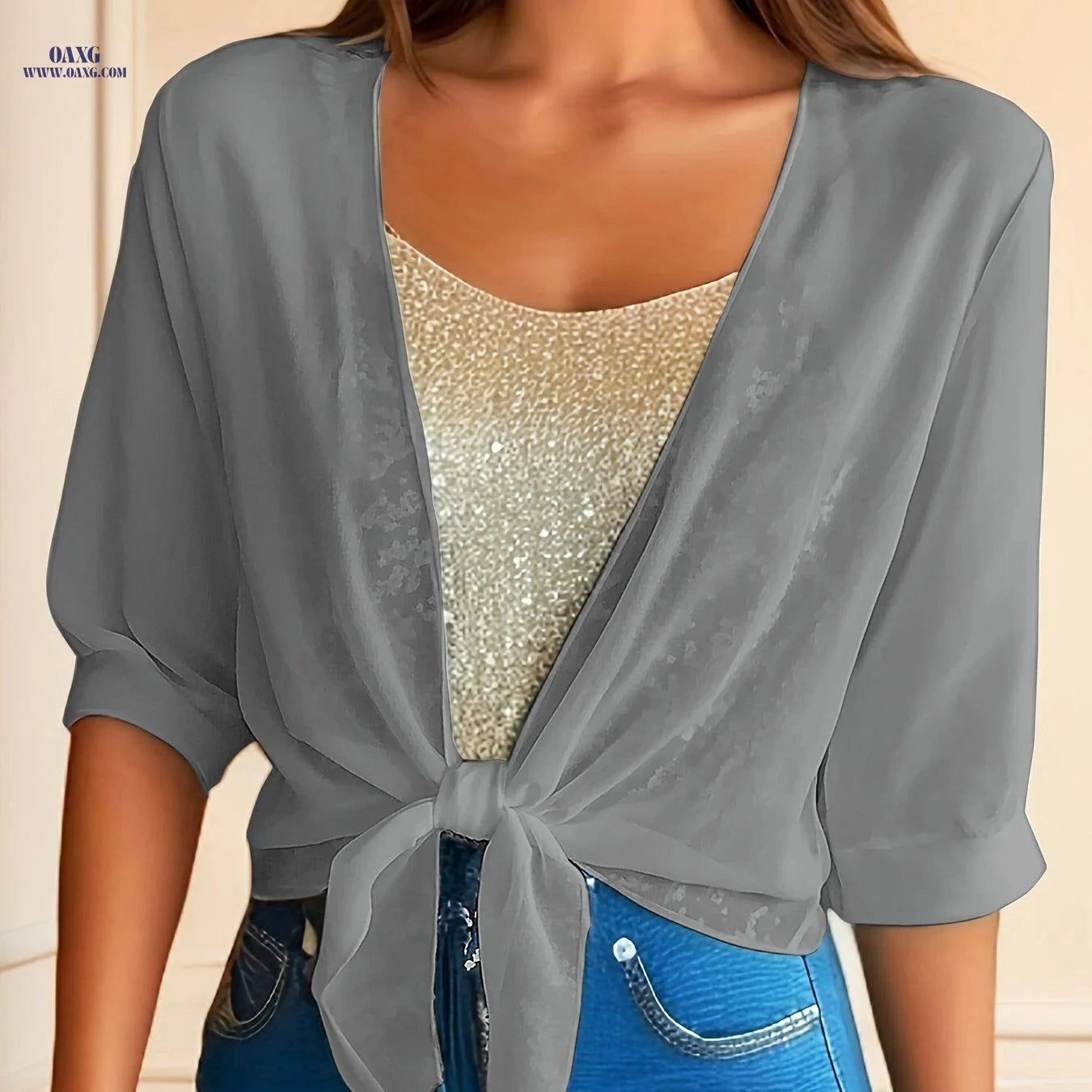 Women’s Chiffon Shawl Jacket - V-Neck Lightweight Cardigan for Summer   OAXG White / S