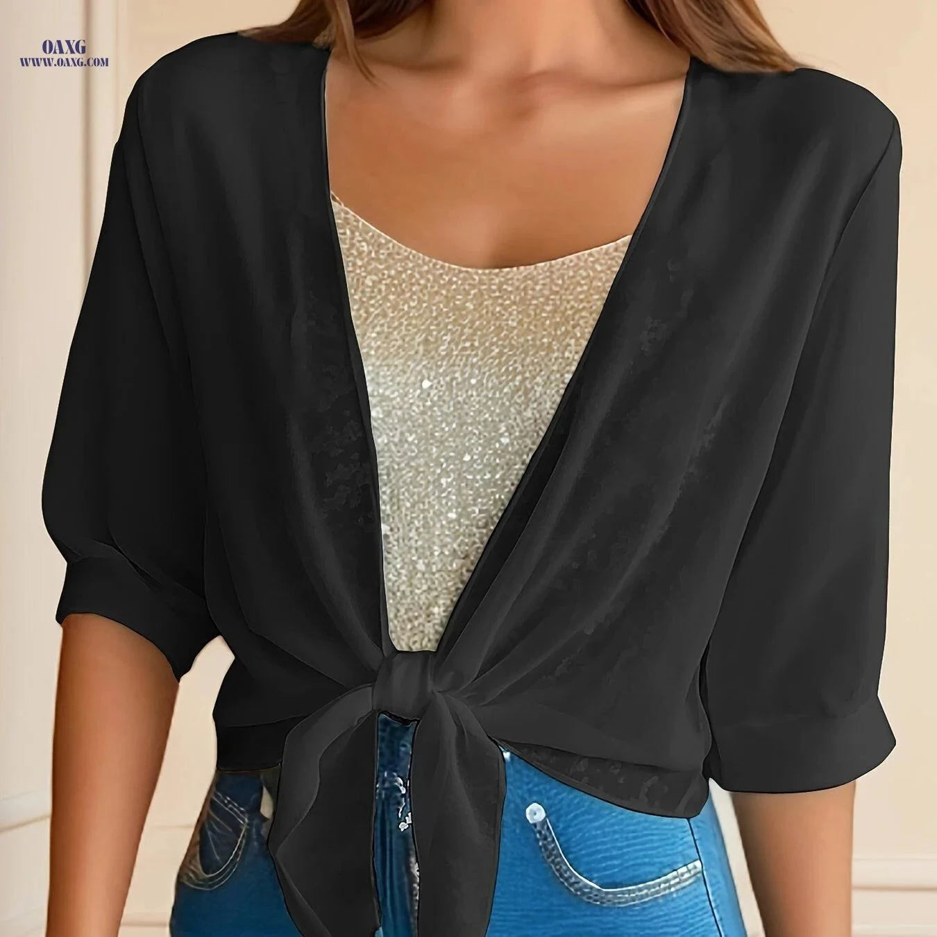Women’s Chiffon Shawl Jacket - V-Neck Lightweight Cardigan for Summer   OAXG White / S