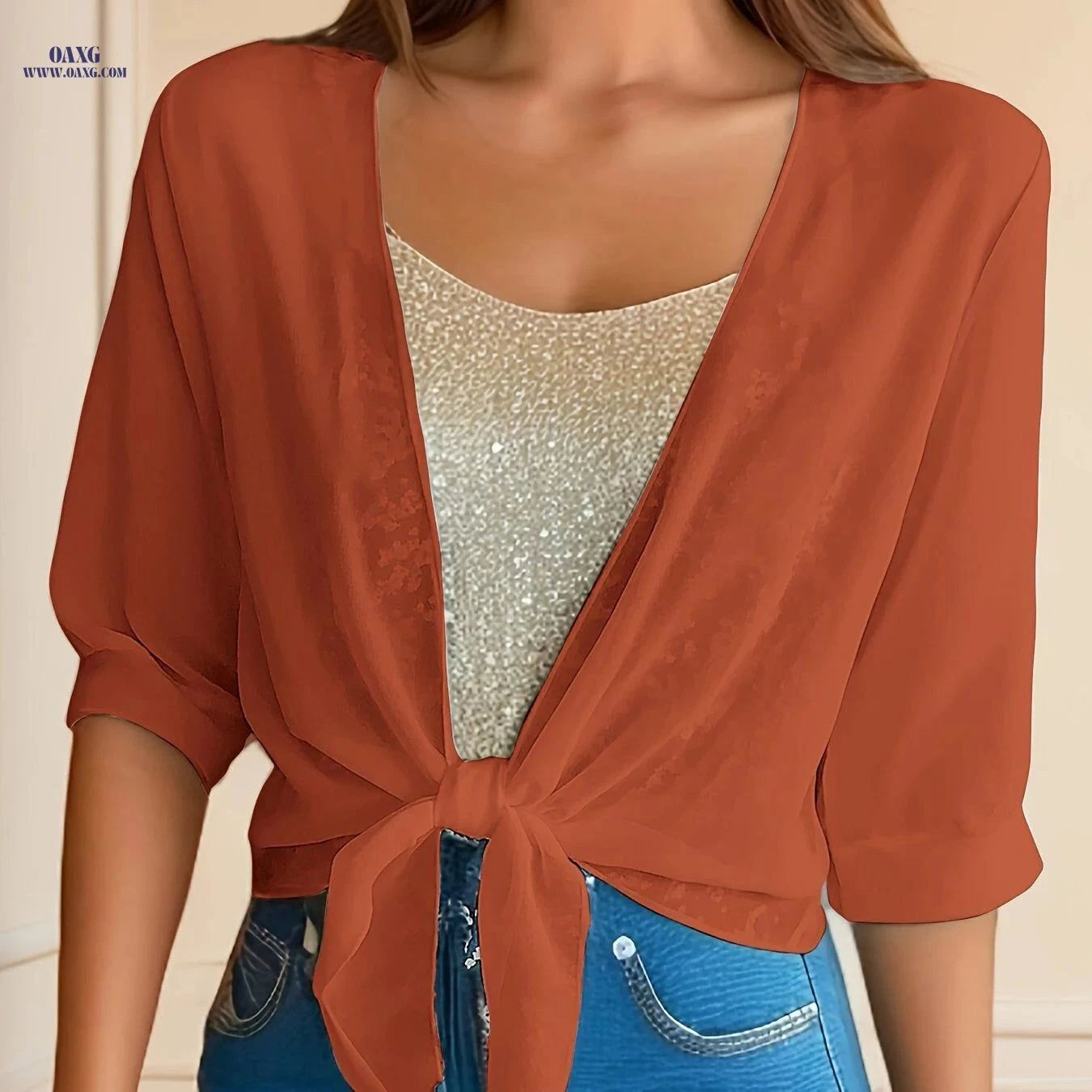 Women’s Chiffon Shawl Jacket - V-Neck Lightweight Cardigan for Summer   OAXG White / S