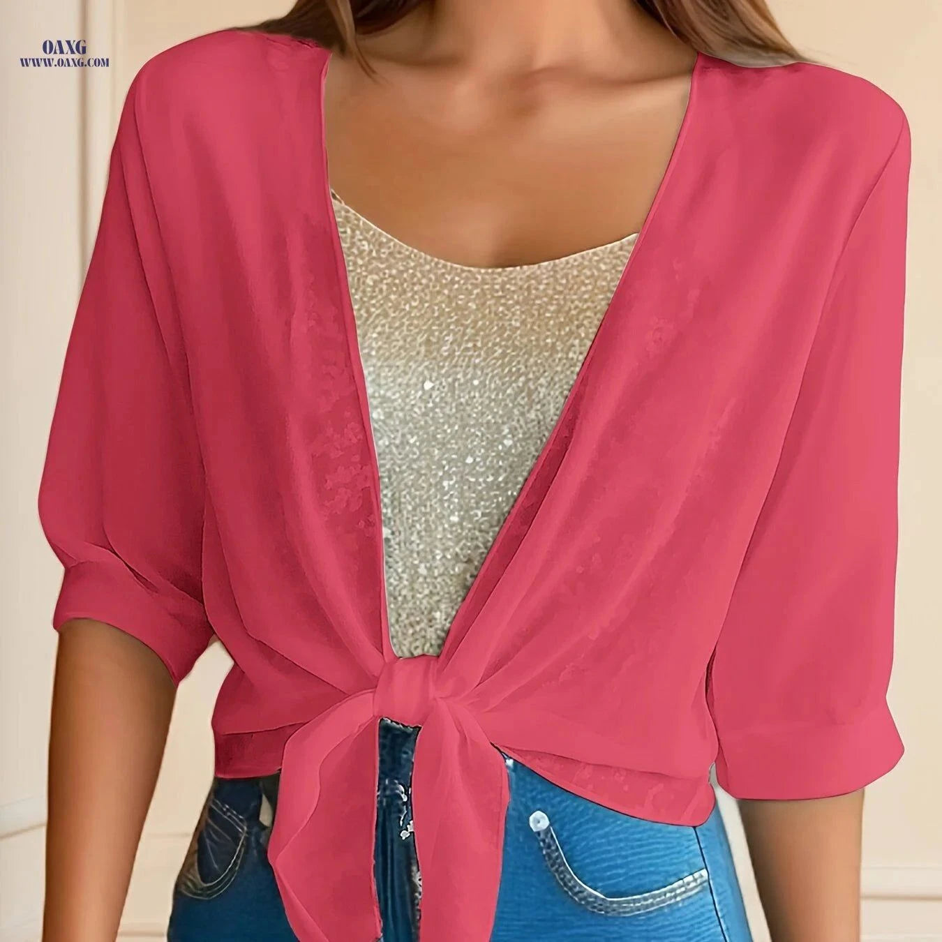 Women’s Chiffon Shawl Jacket - V-Neck Lightweight Cardigan for Summer   OAXG White / S