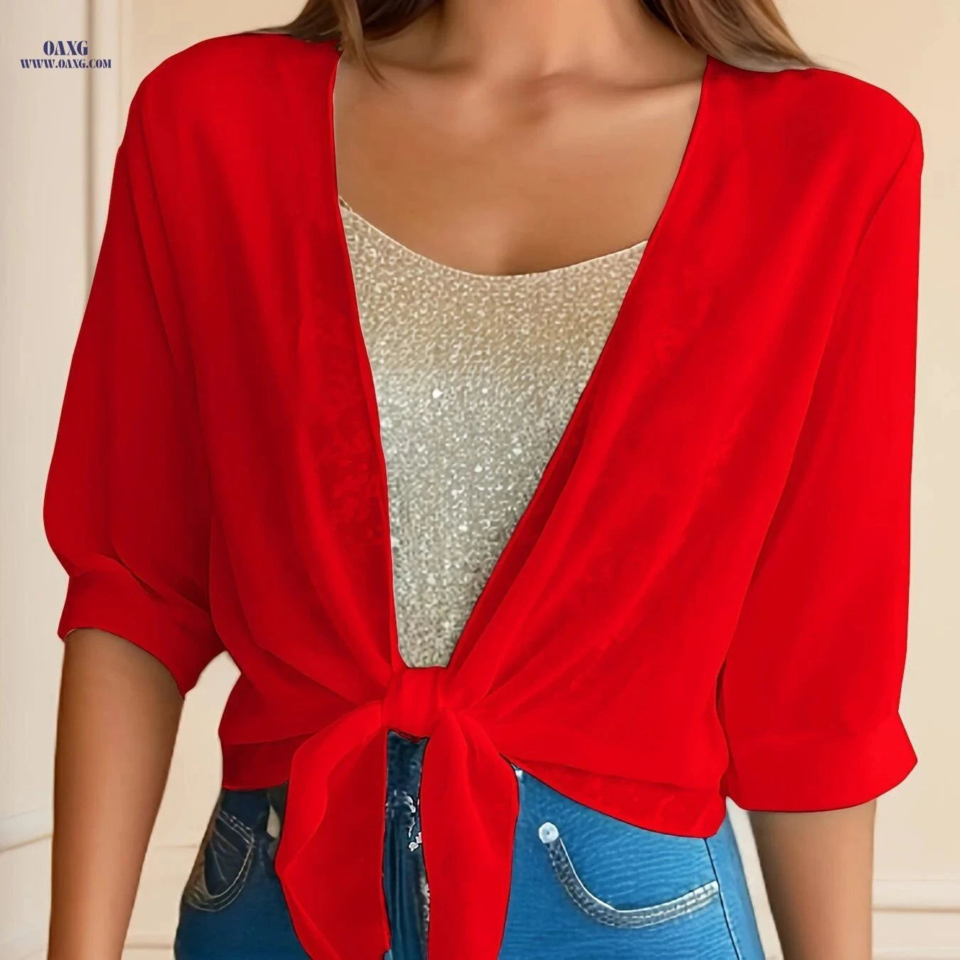 Women’s Chiffon Shawl Jacket - V-Neck Lightweight Cardigan for Summer   OAXG White / S