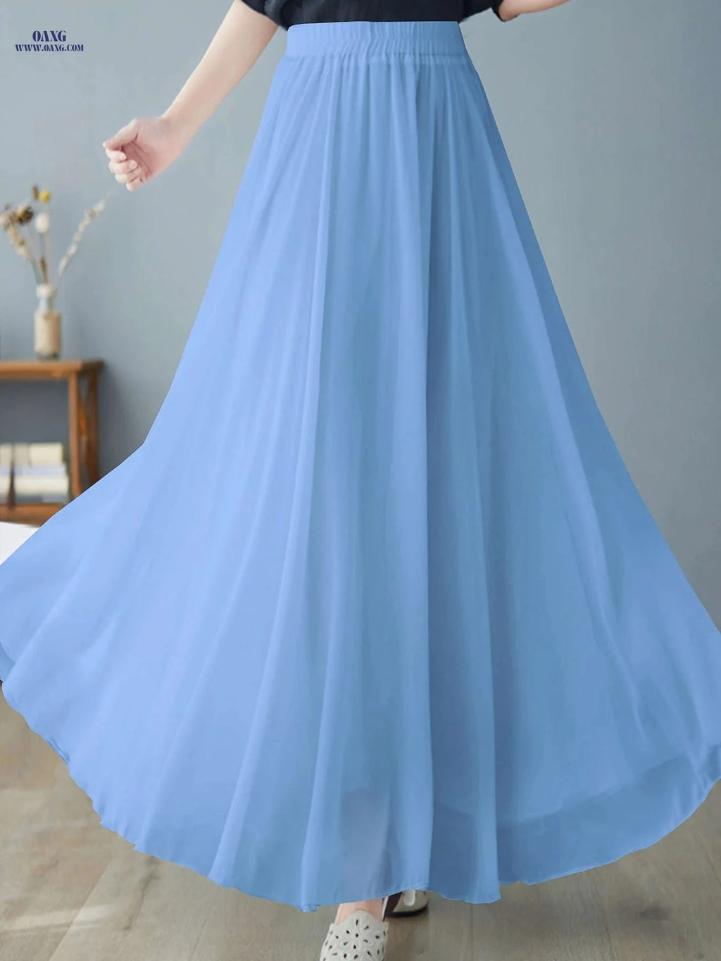 Women's Chiffon Skirt - Stretchy High-Waisted Flared A-Line Maxi Dress   OAXG Purple / S