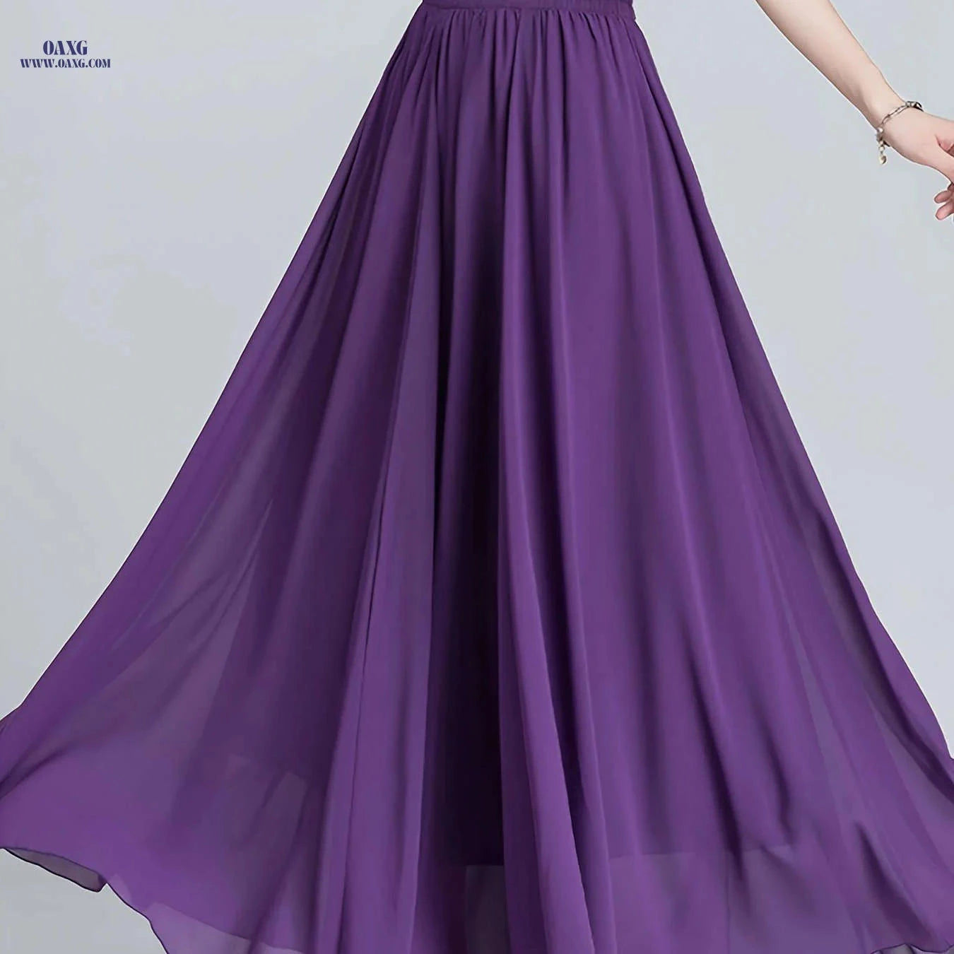 Women's Chiffon Skirt - Stretchy High-Waisted Flared A-Line Maxi Dress   OAXG Purple / S